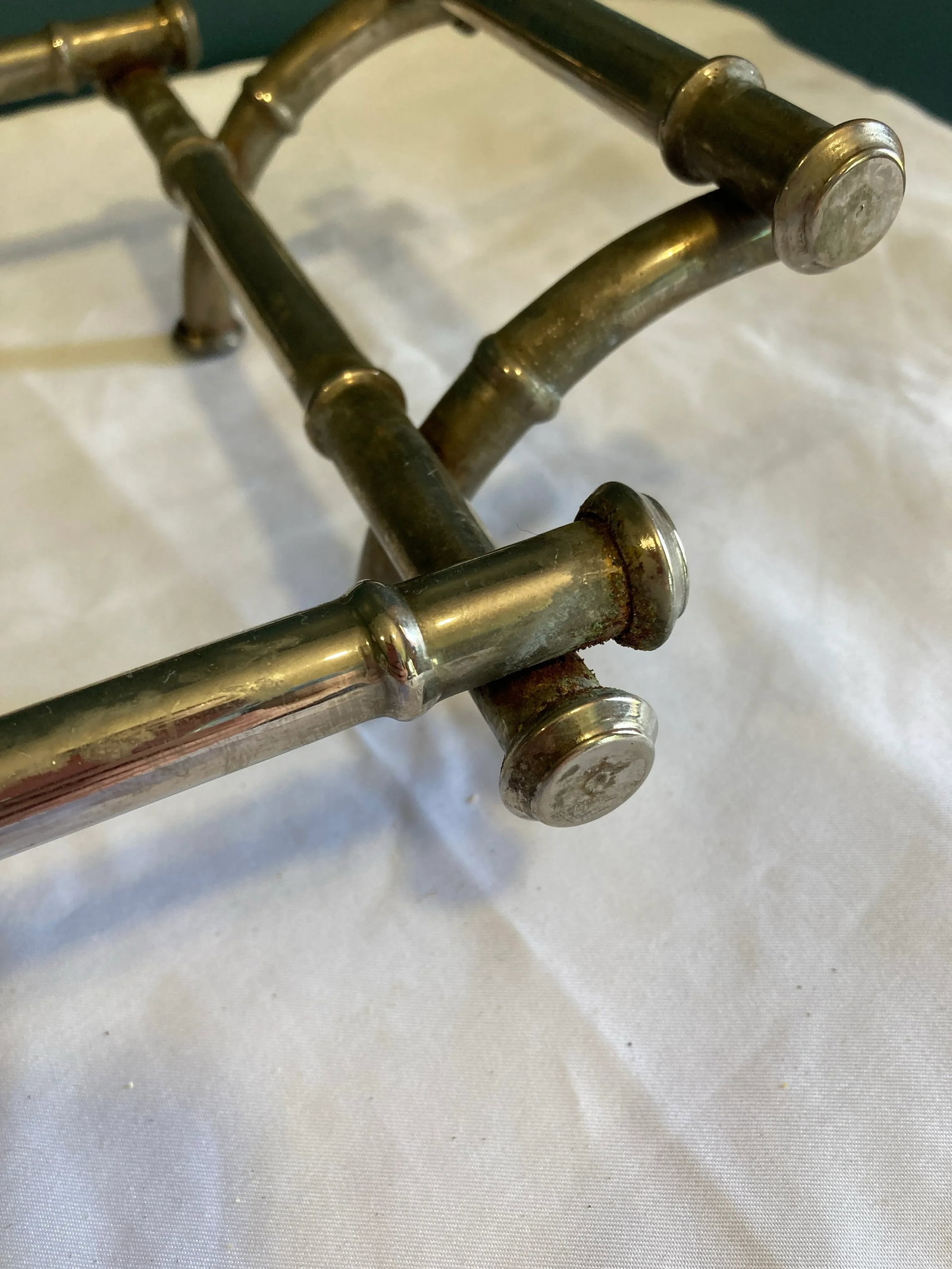 Vintage Faux Bamboo Metal Server - 4