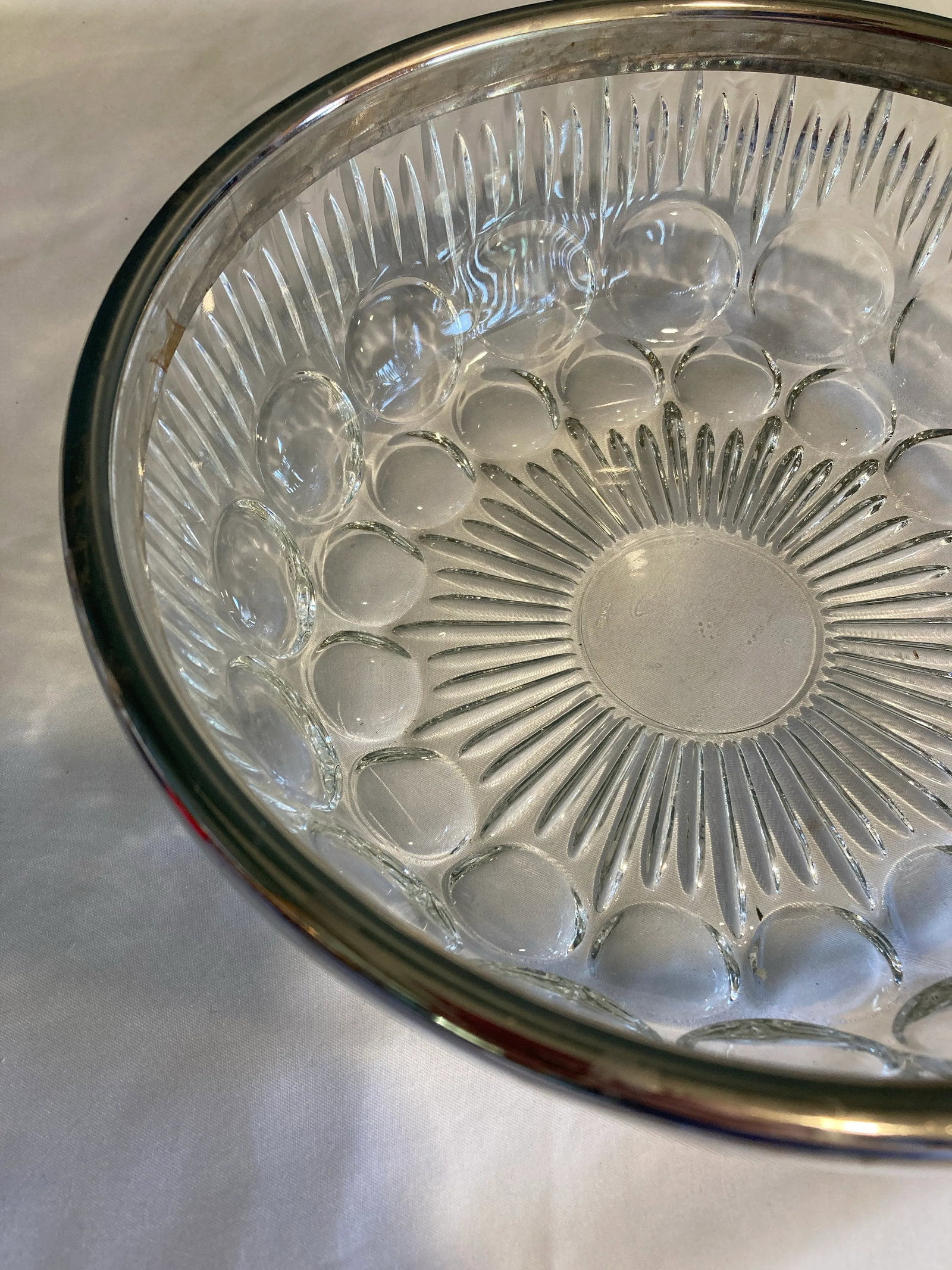 Vintage French Cut Glass Bowl With Silver Rim - 2