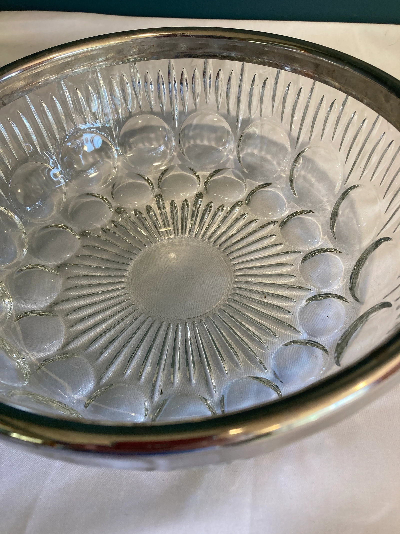 Vintage French Cut Glass Bowl With Silver Rim - 3