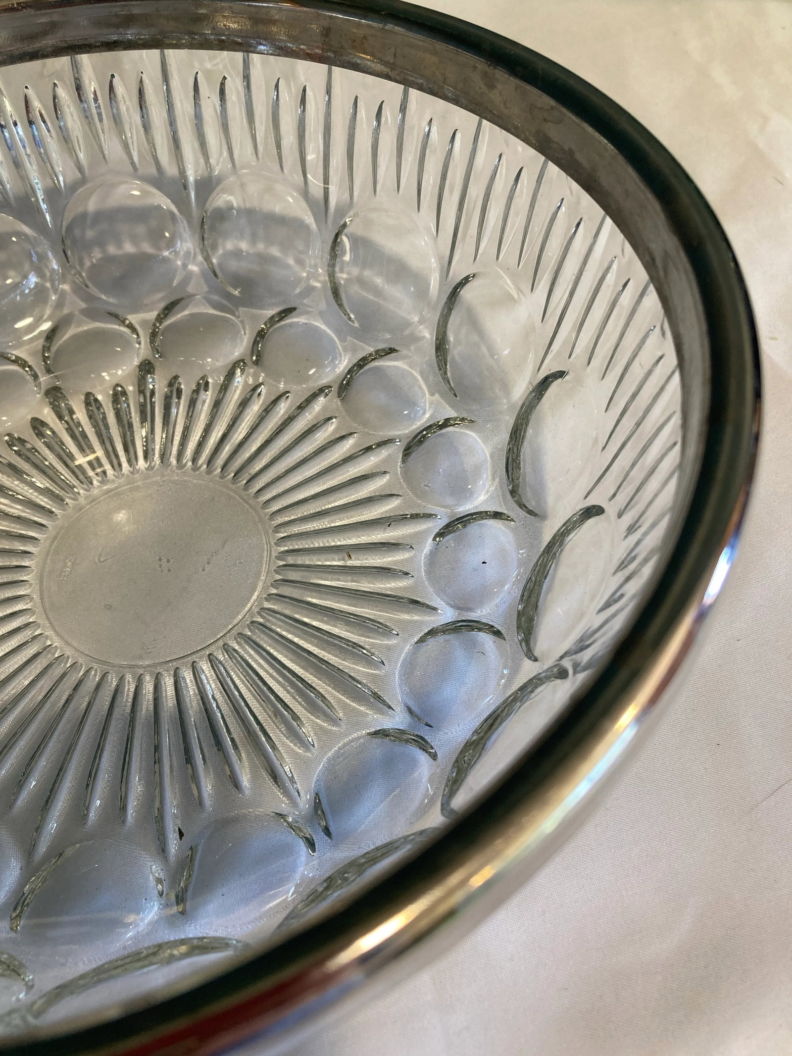 Vintage French Cut Glass Bowl With Silver Rim - 4