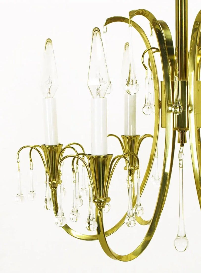 Modernist Brass Chandelier With Raindrop Crystals - 5