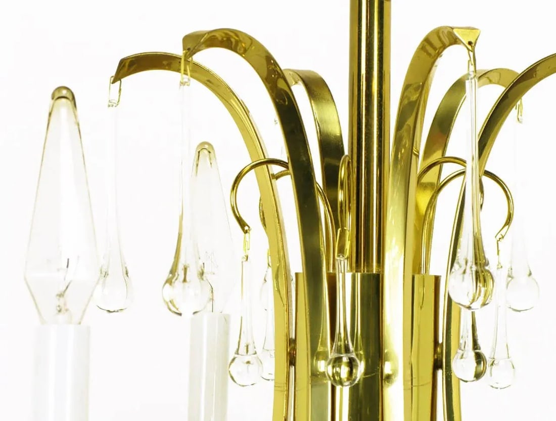 Modernist Brass Chandelier With Raindrop Crystals - 6