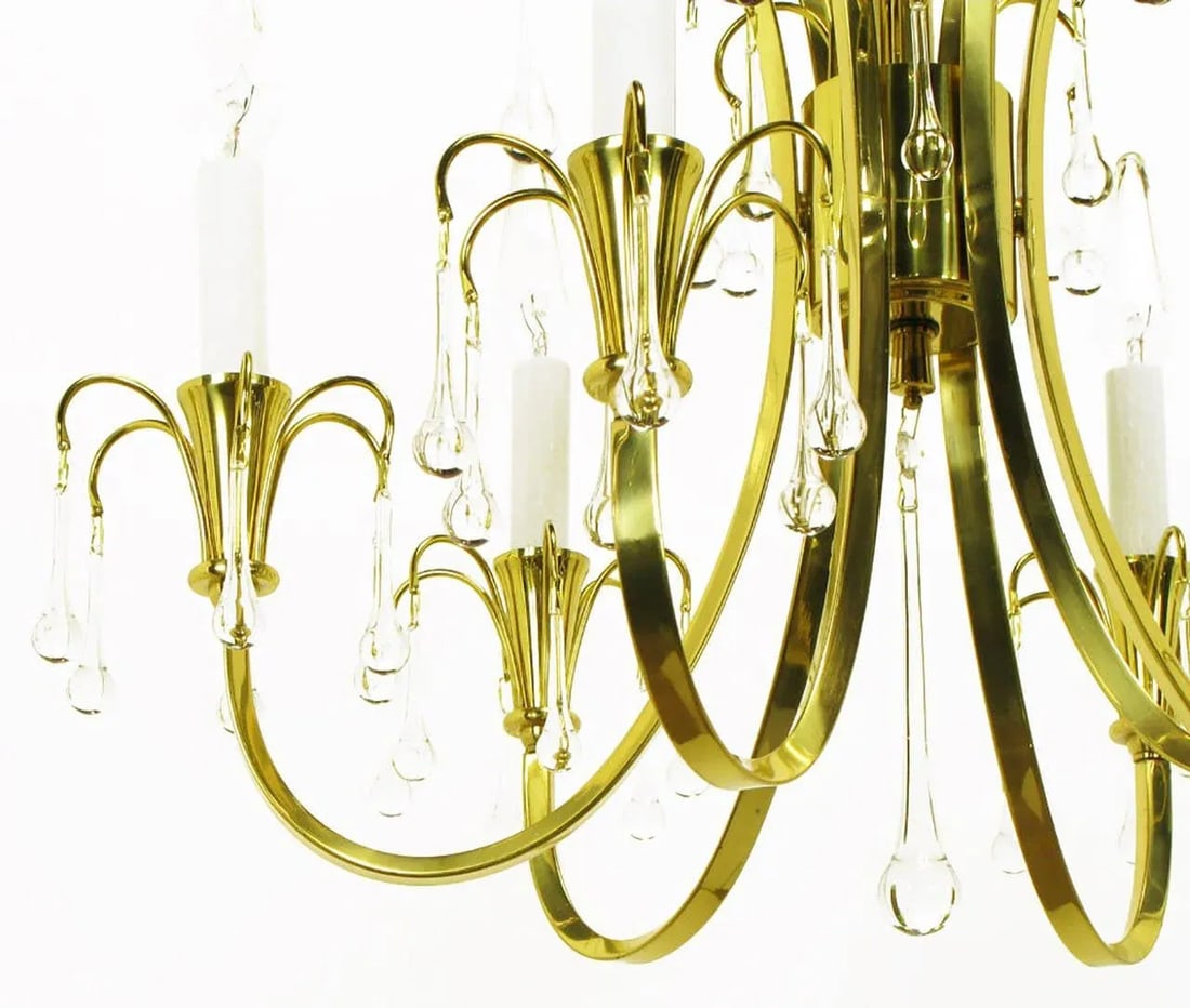Modernist Brass Chandelier With Raindrop Crystals - 7