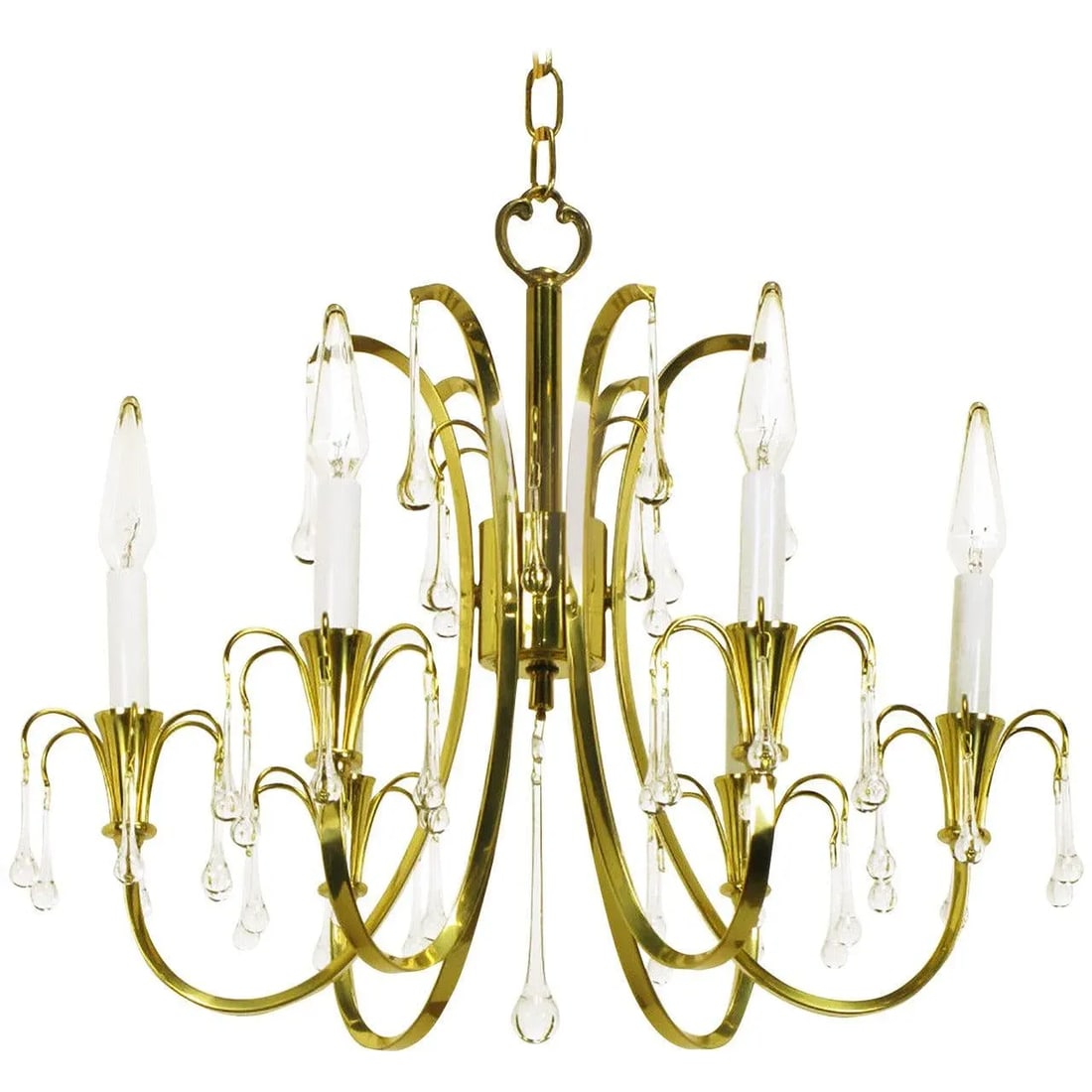 Modernist Brass Chandelier With Raindrop Crystals - 8