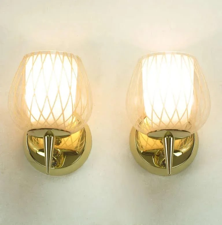 Gerald Thurston for Lightolier Etched Glass and Brass Sconces - a Pair - 4