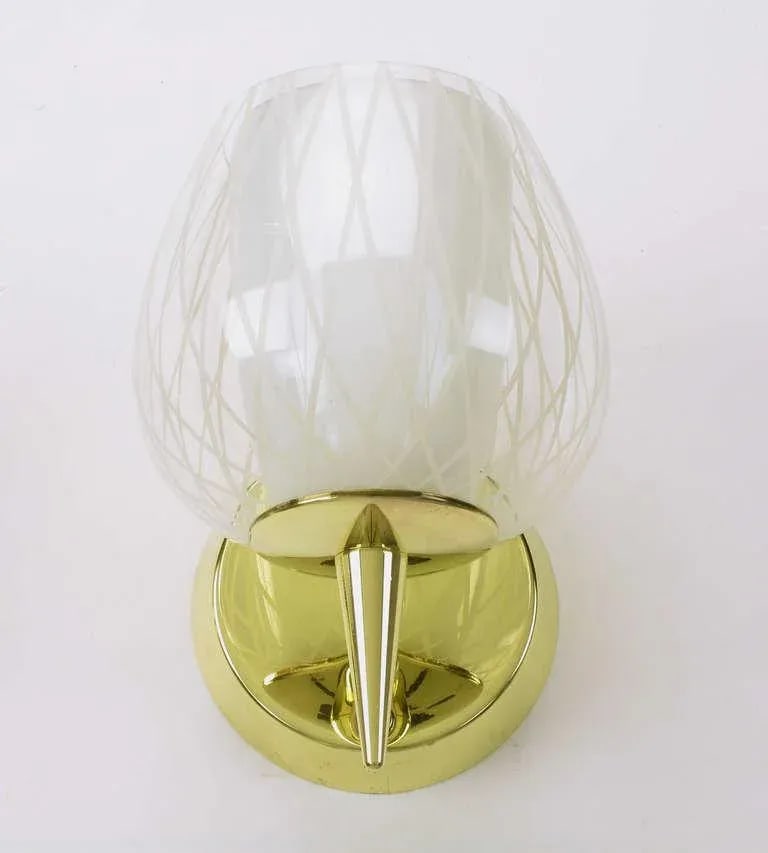 Gerald Thurston for Lightolier Etched Glass and Brass Sconces - a Pair - 6