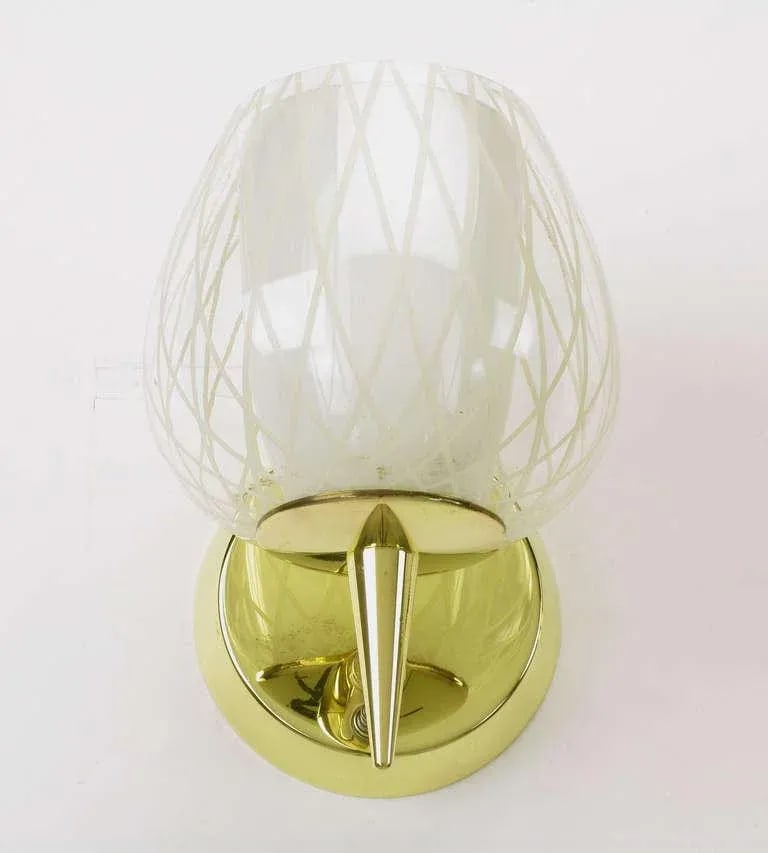 Gerald Thurston for Lightolier Etched Glass and Brass Sconces - a Pair - 7