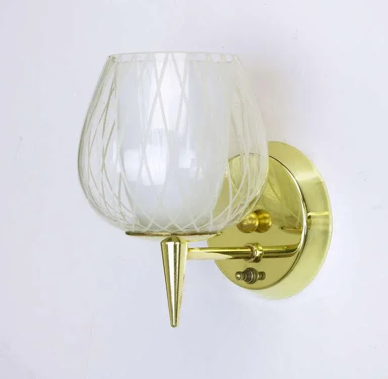 Gerald Thurston for Lightolier Etched Glass and Brass Sconces - a Pair - 9