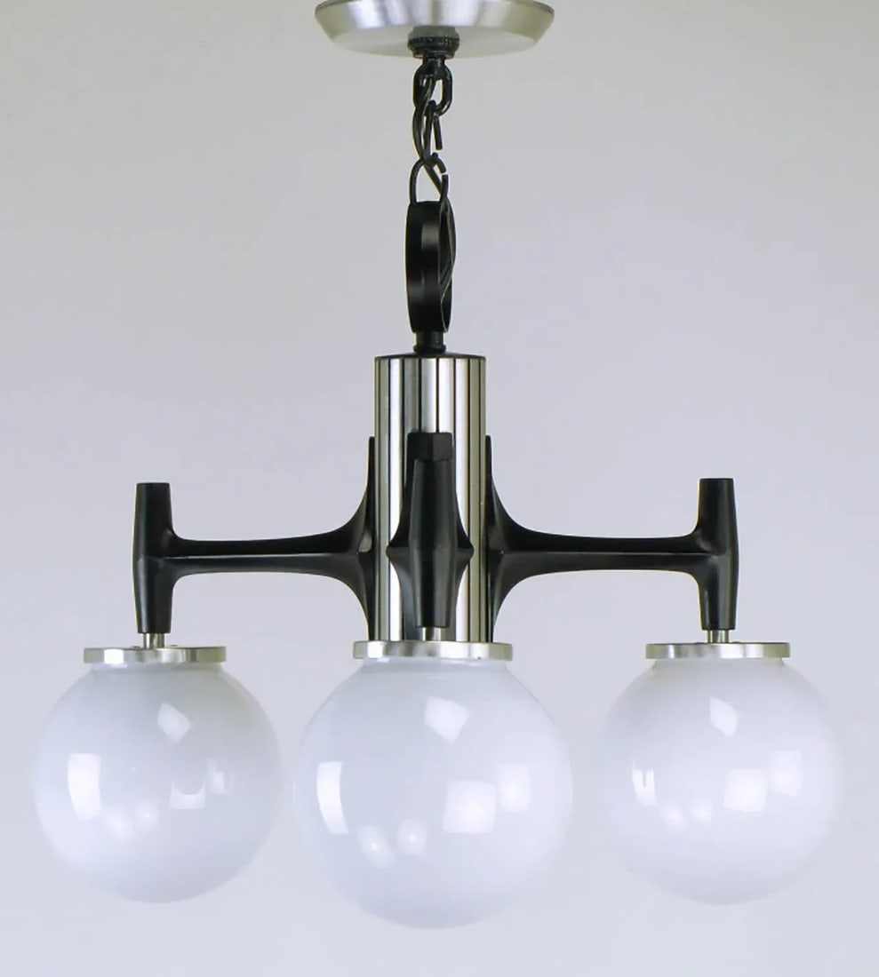 Litecraft Black Enameled and Brushed Aluminum Three-Globe Chandelier - 2