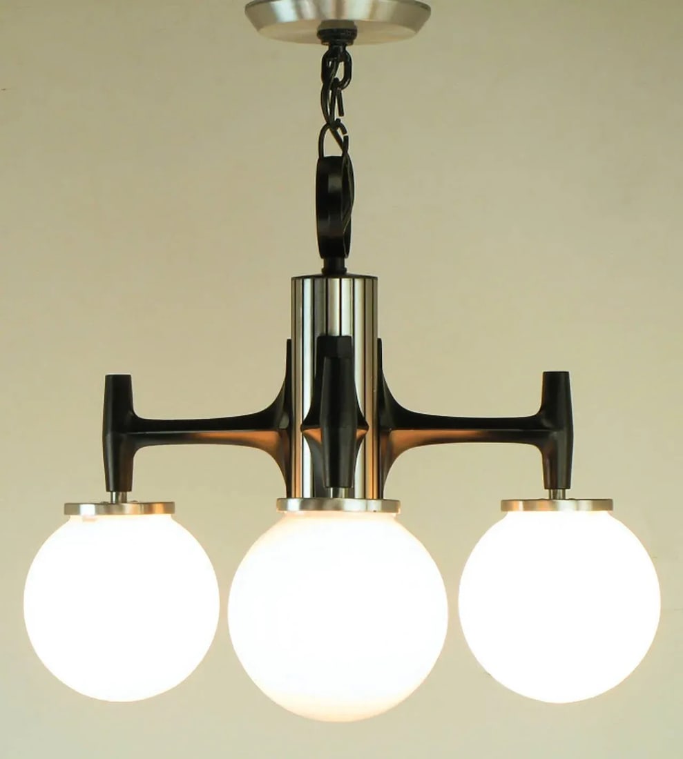 Litecraft Black Enameled and Brushed Aluminum Three-Globe Chandelier - 3