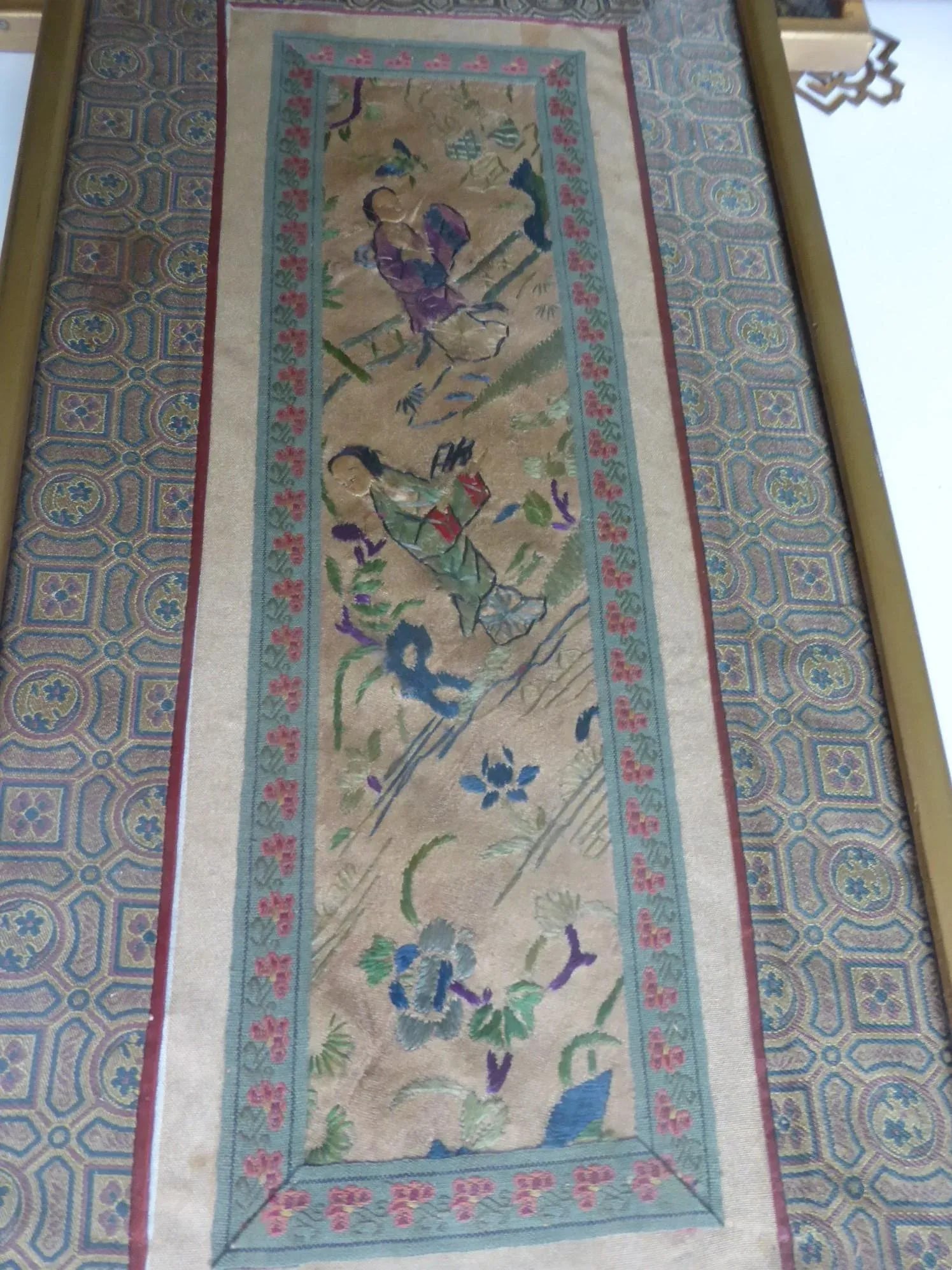 Set of 3 Asian Antique Embroidery Textile Art Framed Early 20th Century China - 10
