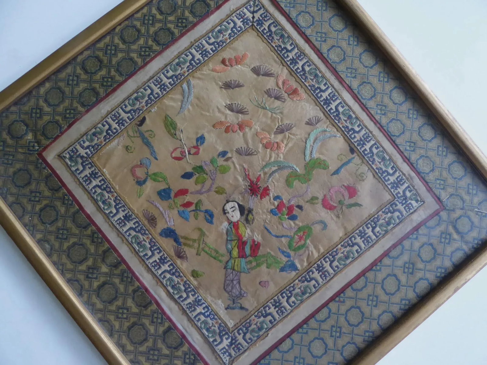 Set of 3 Asian Antique Embroidery Textile Art Framed Early 20th Century China - 3