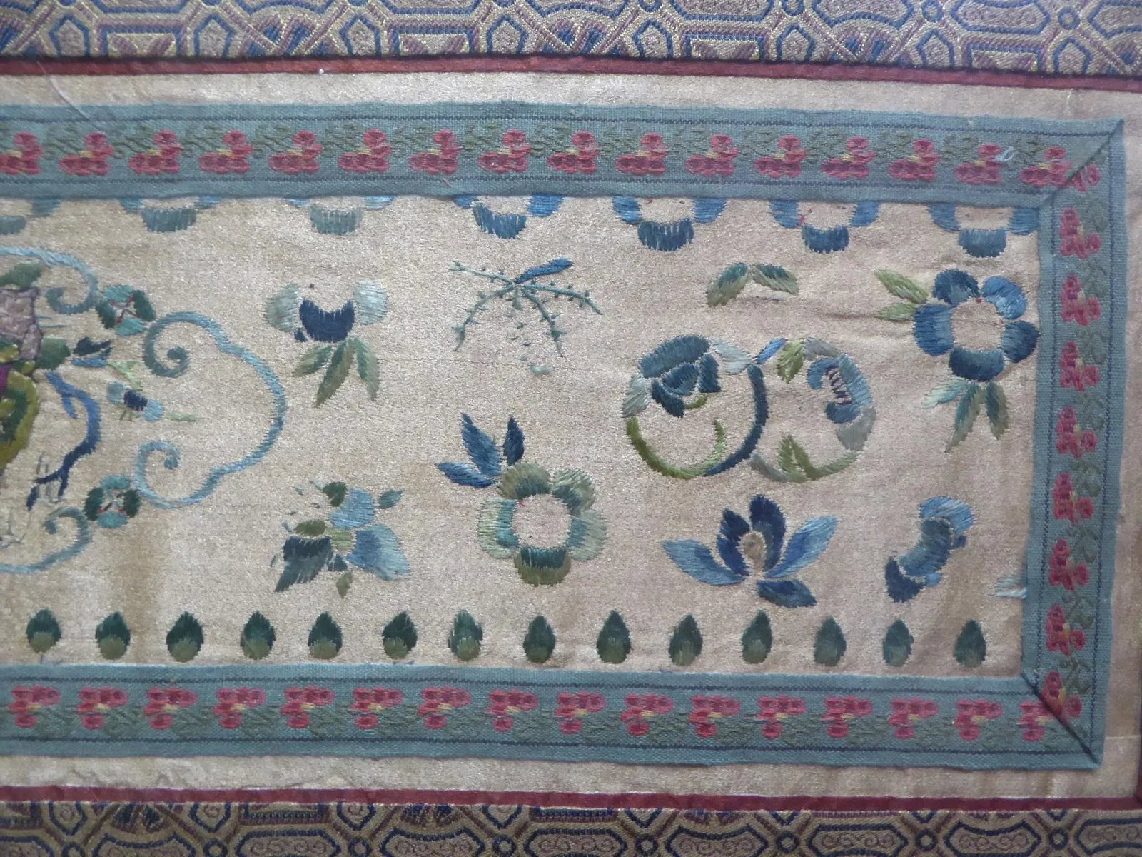 Set of 3 Asian Antique Embroidery Textile Art Framed Early 20th Century China - 7