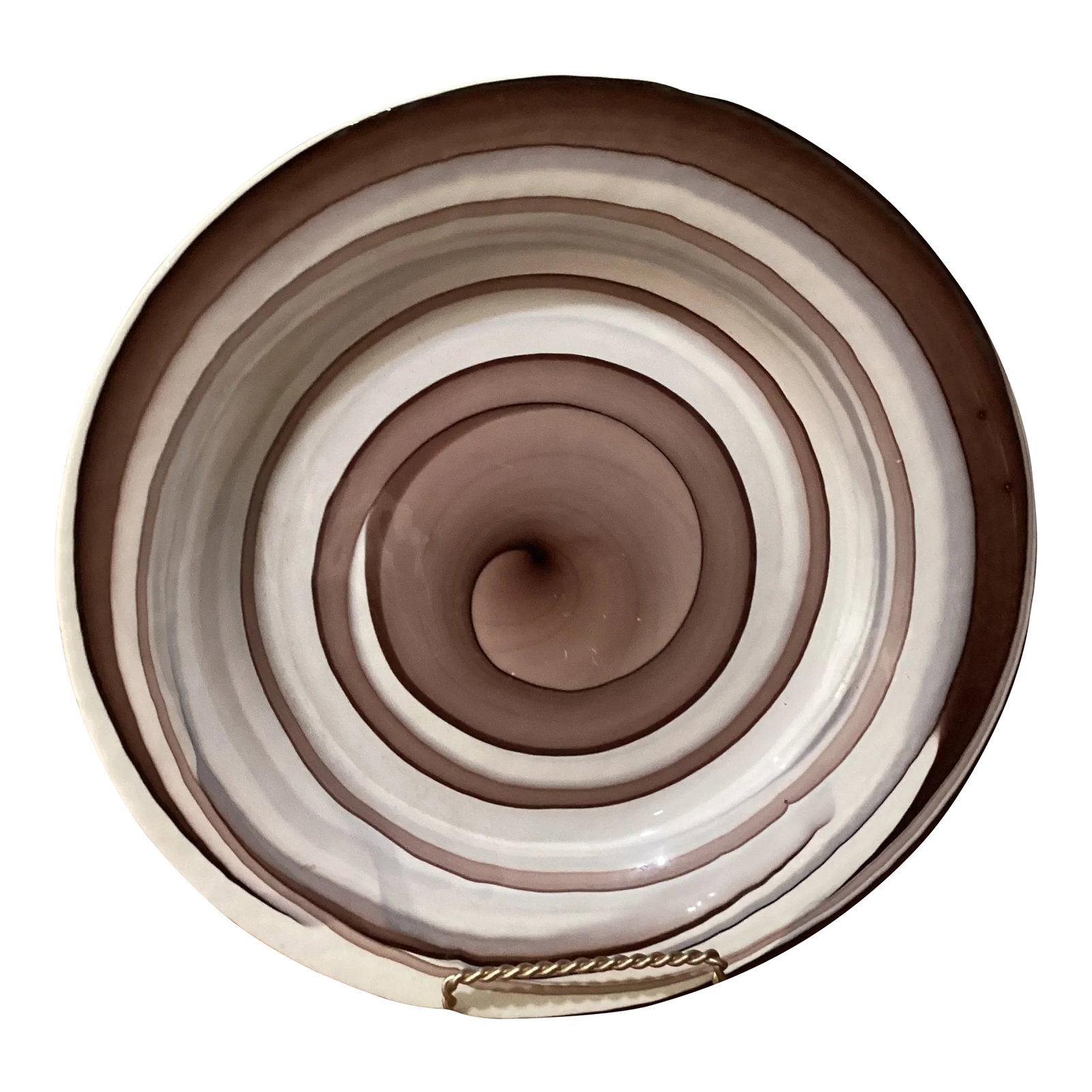 Mid 20th Century Murano Art Swirl Glass Centerpiece Bowl by Yalos Casa Italy: Large centerpiece fruit bowl by Yalos Casa for Murano Glassworks of Venice The piece is in very good condition with no chips or cracks and measures 17". Deep brown and white swirl finish, signed on th