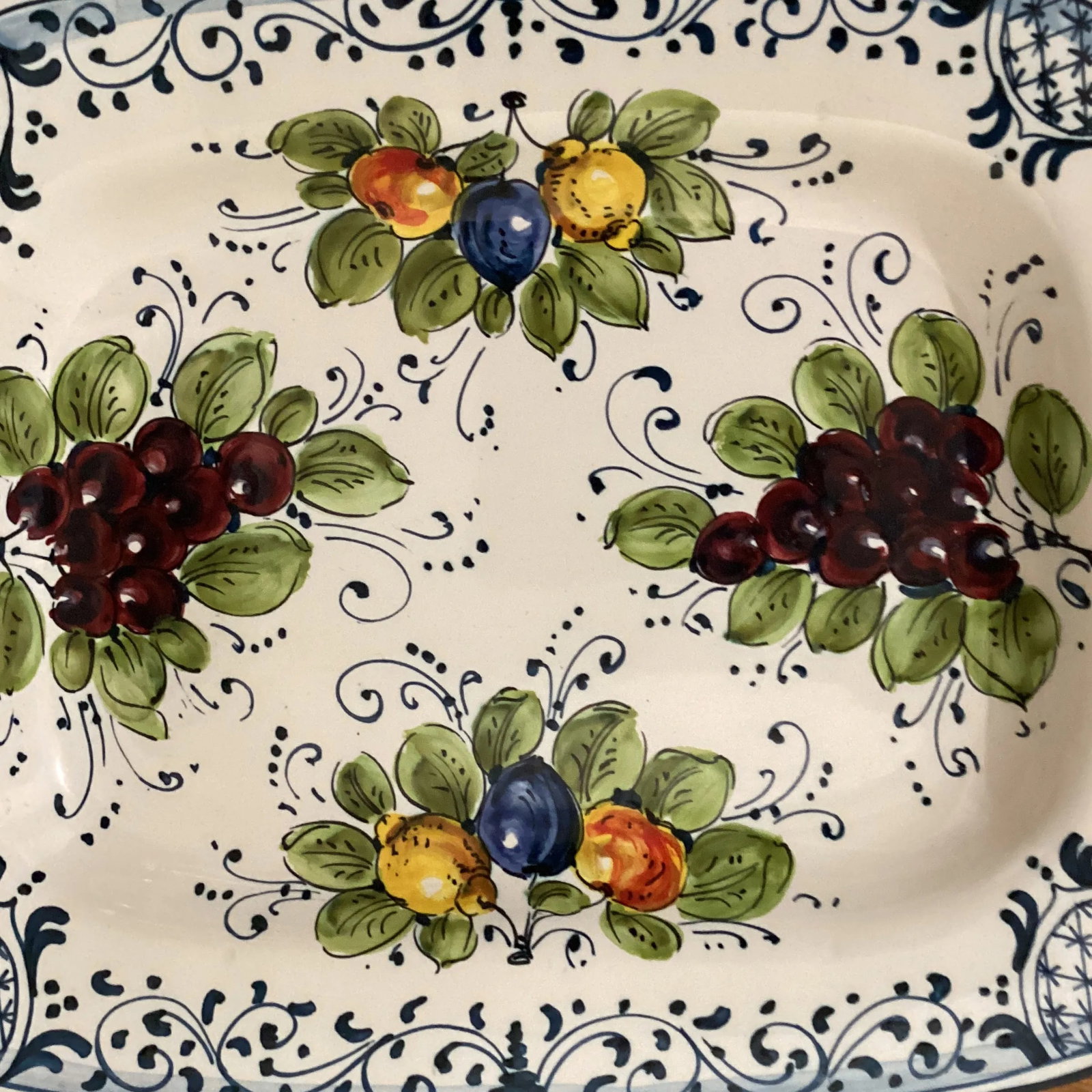 Vintage Orvieto Ceramic Rectangular Platter with Hand Painted Grape & Fruit Motifs, Artist Signed It - 10