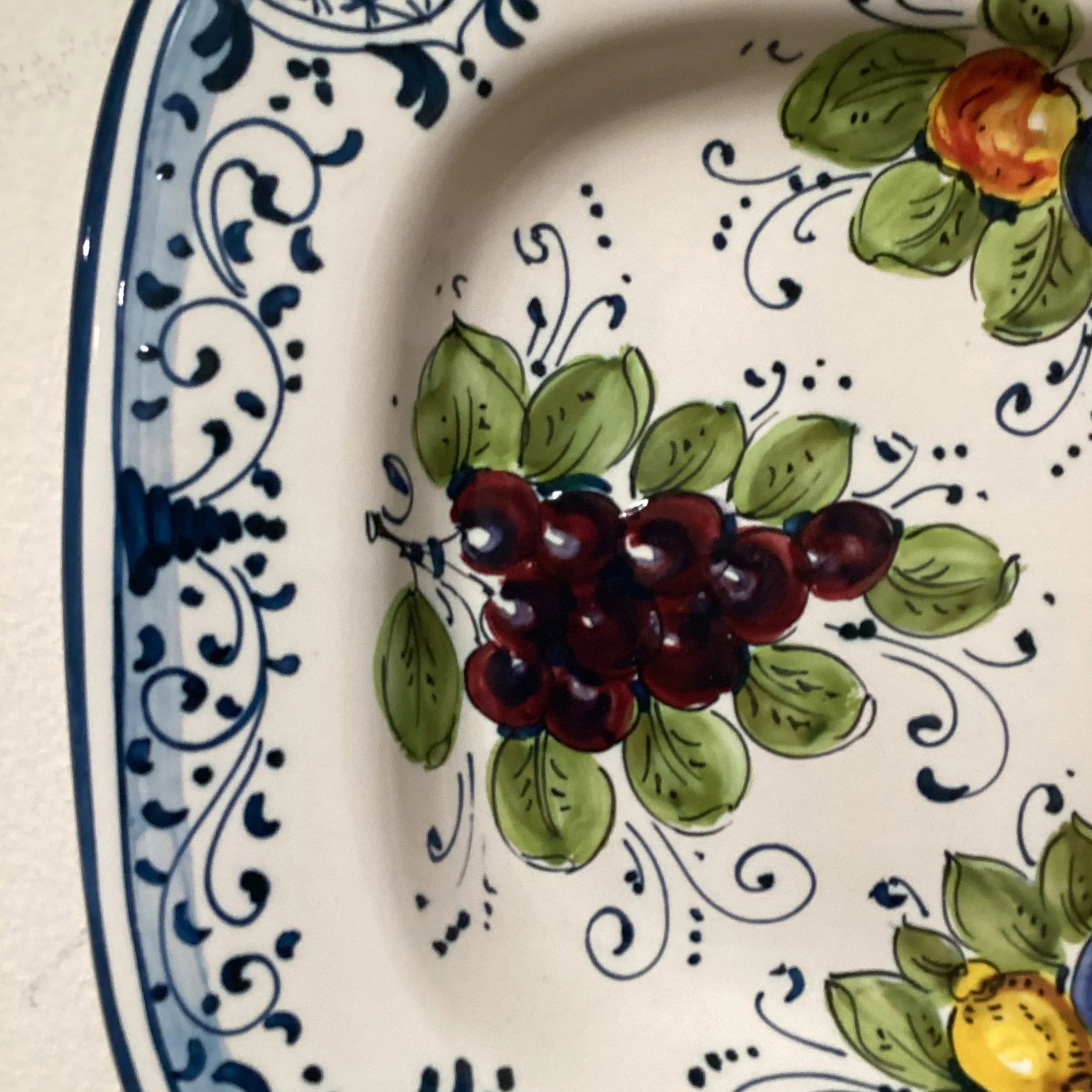 Vintage Orvieto Ceramic Rectangular Platter with Hand Painted Grape & Fruit Motifs, Artist Signed It - 3