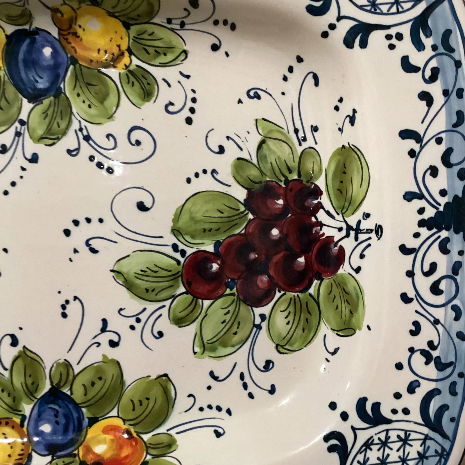 Vintage Orvieto Ceramic Rectangular Platter with Hand Painted Grape & Fruit Motifs, Artist Signed It - 4