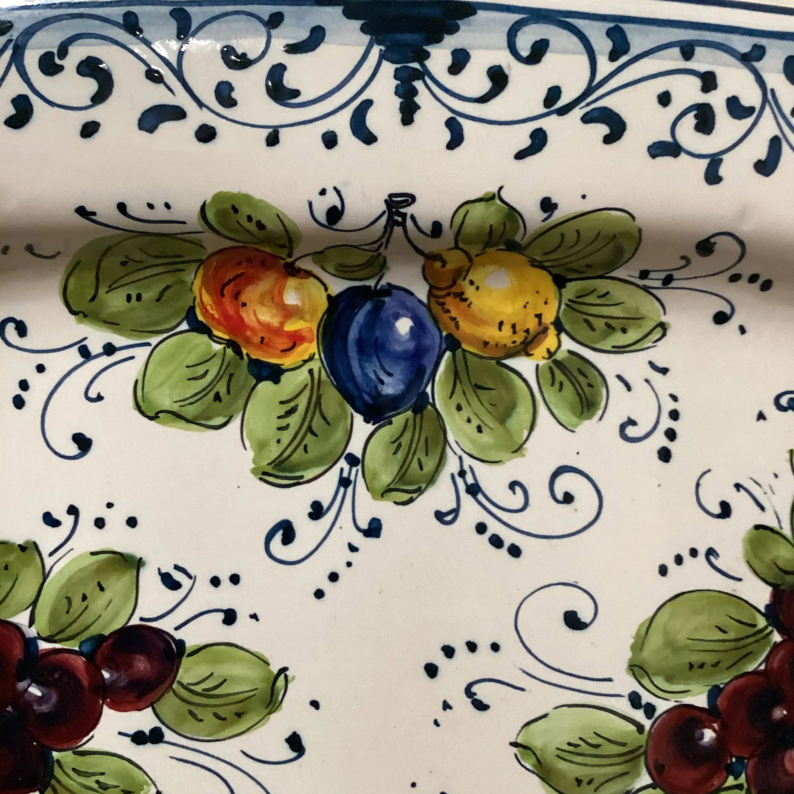 Vintage Orvieto Ceramic Rectangular Platter with Hand Painted Grape & Fruit Motifs, Artist Signed It - 5