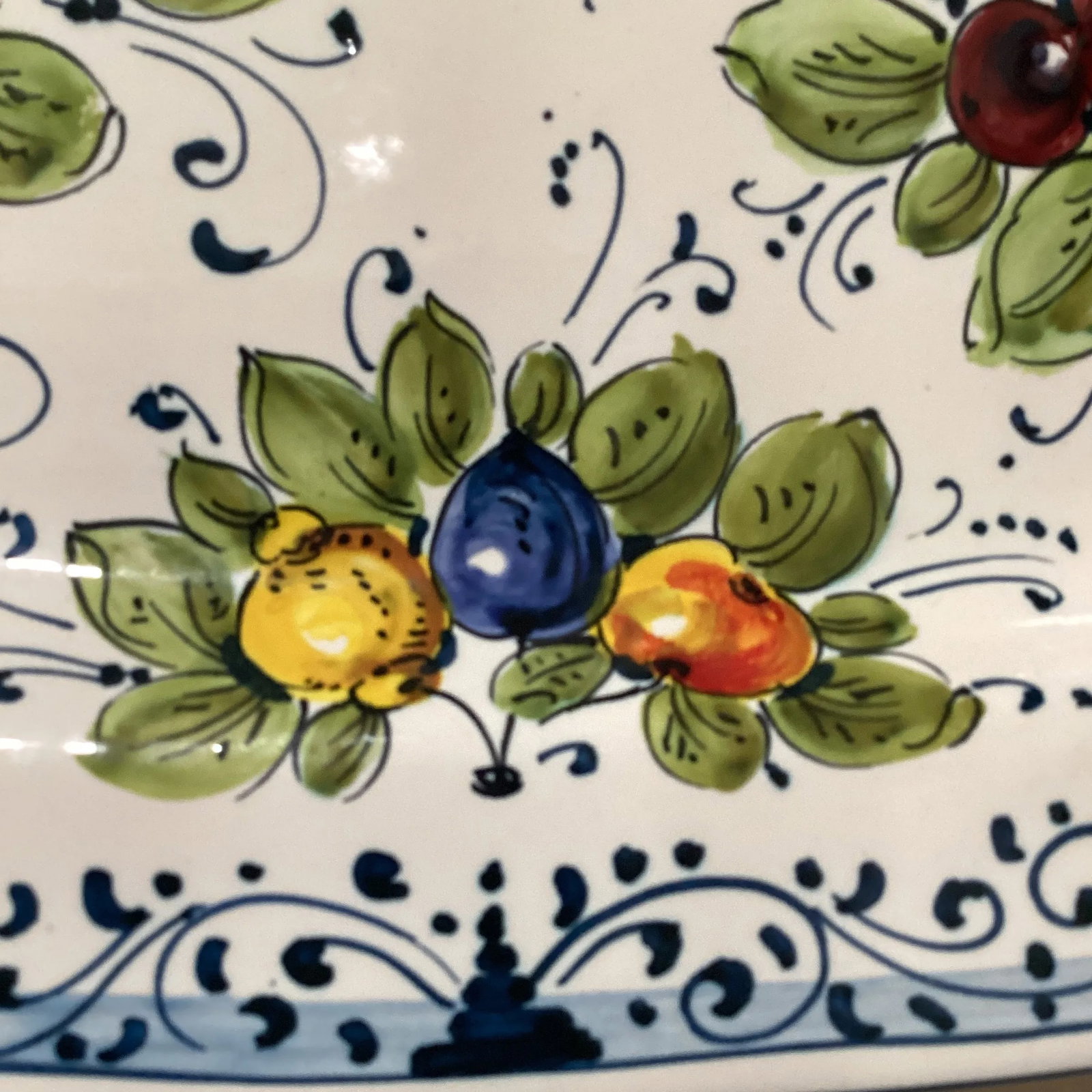 Vintage Orvieto Ceramic Rectangular Platter with Hand Painted Grape & Fruit Motifs, Artist Signed It - 6