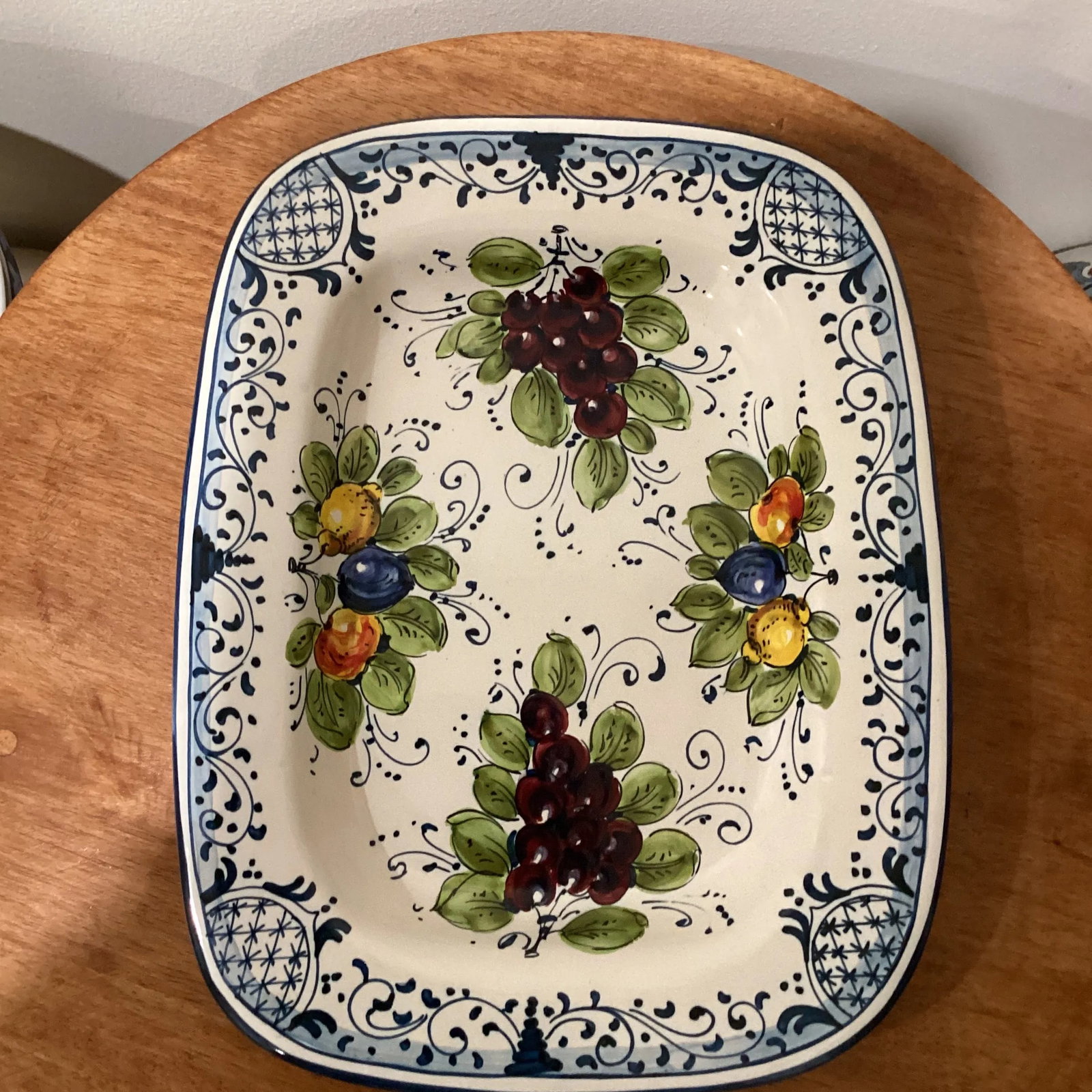 Vintage Orvieto Ceramic Rectangular Platter with Hand Painted Grape & Fruit Motifs, Artist Signed It - 8