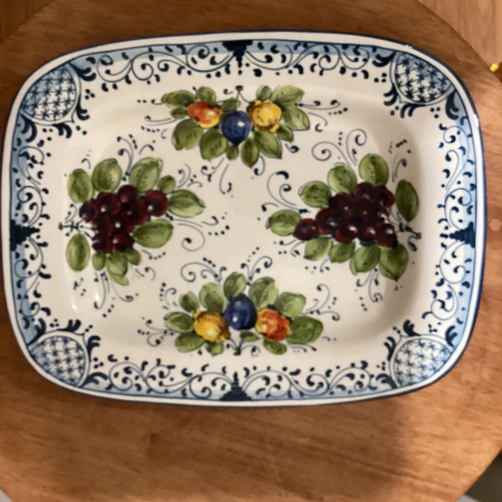 Vintage Orvieto Ceramic Rectangular Platter with Hand Painted Grape & Fruit Motifs, Artist Signed It - 9