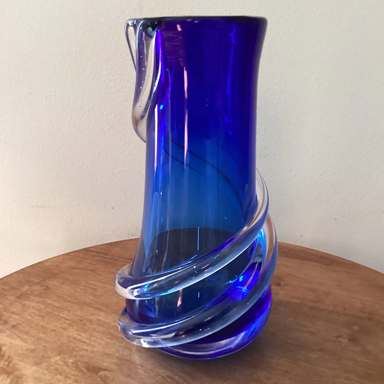 Mid 20th Century Modern Cobalt Blue Murano Style Art Glass Vase - 12