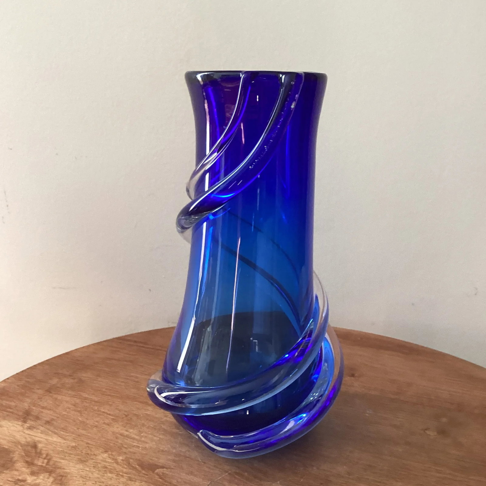 Mid 20th Century Modern Cobalt Blue Murano Style Art Glass Vase - 2