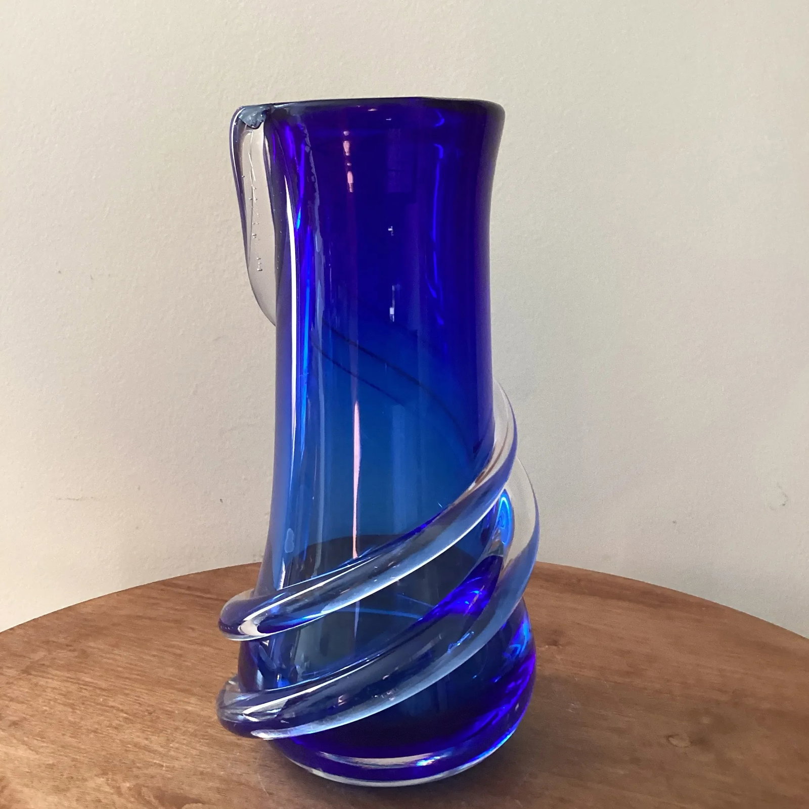 Mid 20th Century Modern Cobalt Blue Murano Style Art Glass Vase - 3