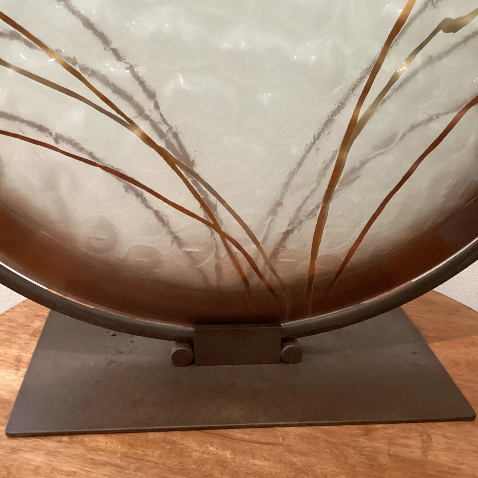 Mid 20th Century Abstract Modern Art Press Bobble Glass Dimple Vase With Iron Stand by Mark Hines De - 10