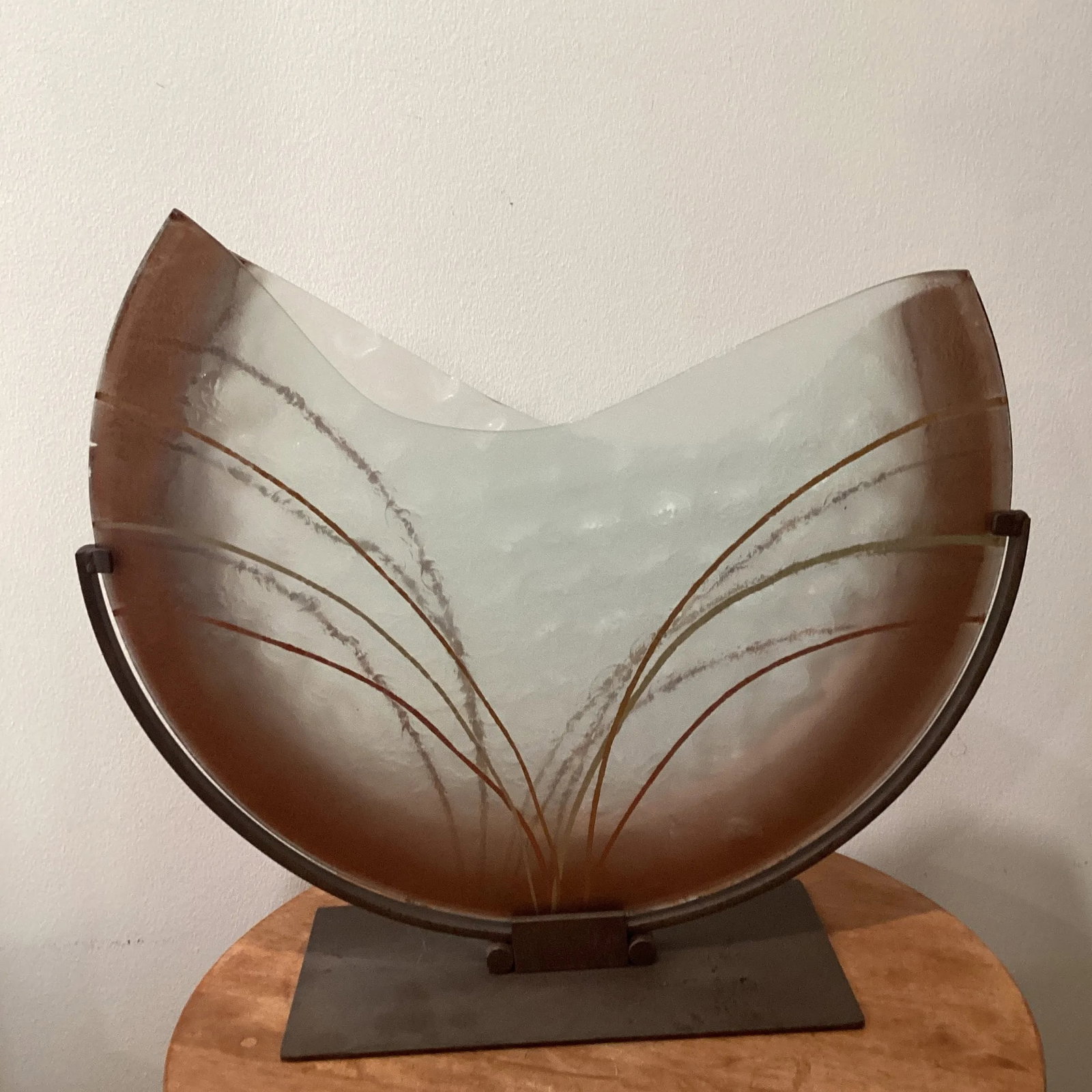 Mid 20th Century Abstract Modern Art Press Bobble Glass Dimple Vase With Iron Stand by Mark Hines De - 2