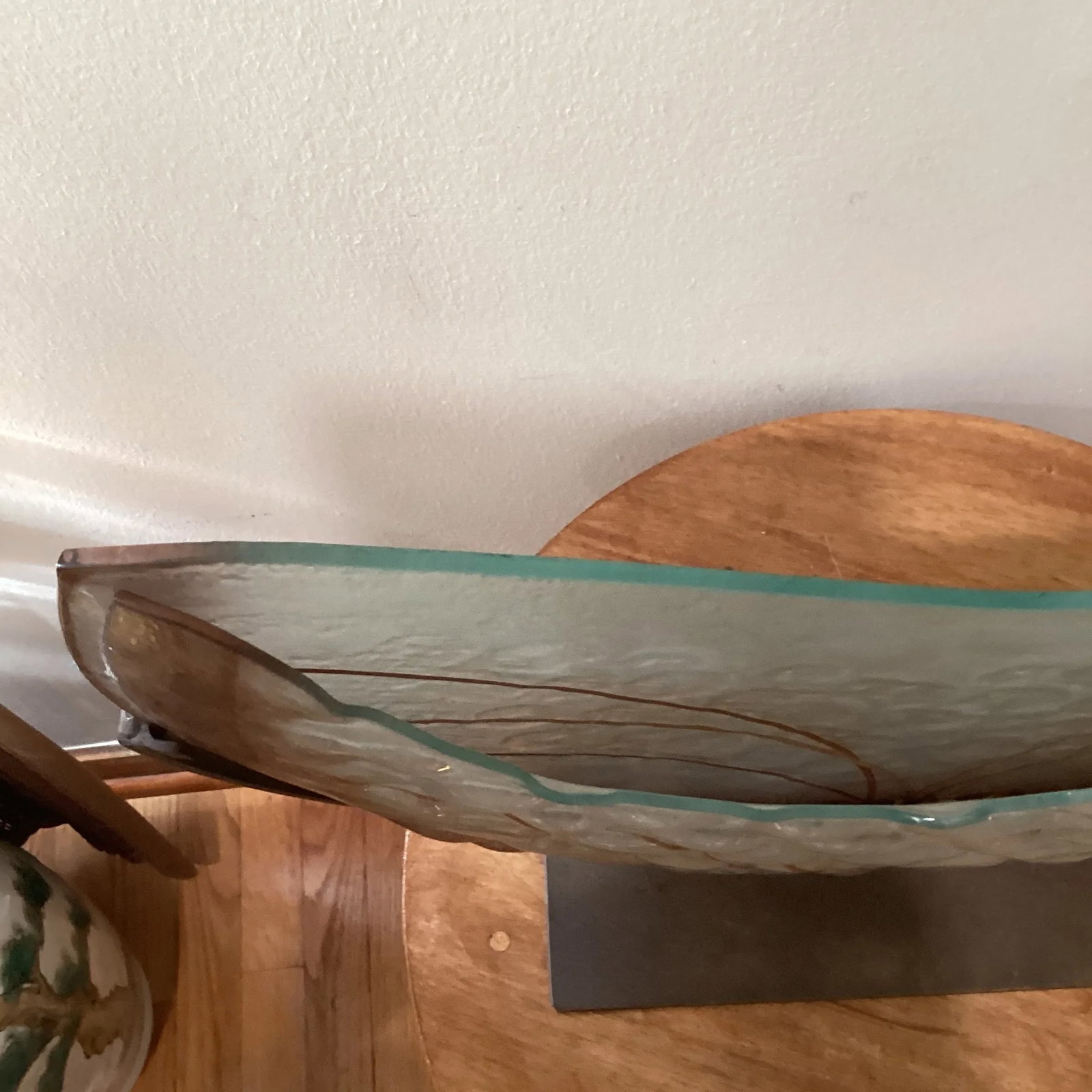 Mid 20th Century Abstract Modern Art Press Bobble Glass Dimple Vase With Iron Stand by Mark Hines De - 4