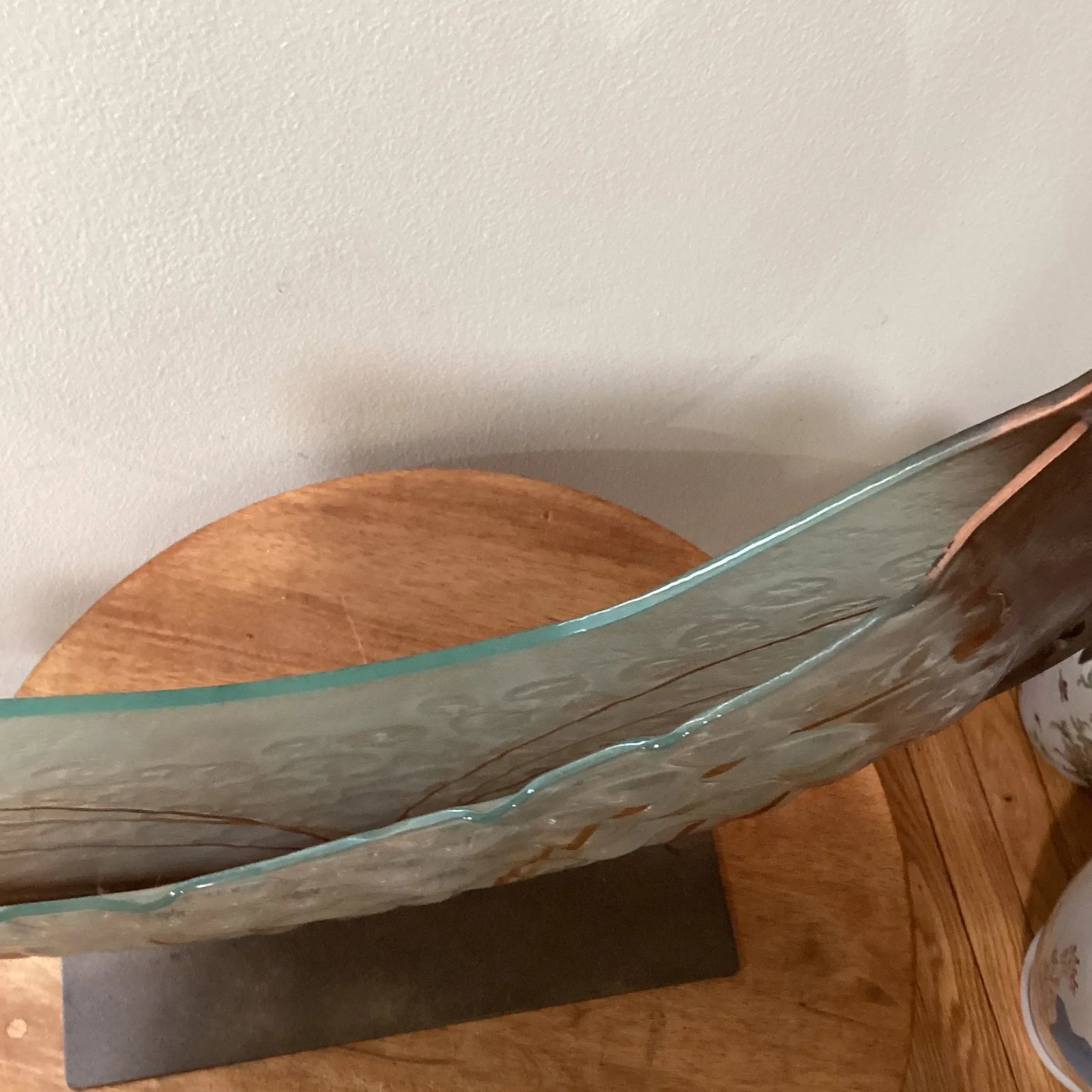Mid 20th Century Abstract Modern Art Press Bobble Glass Dimple Vase With Iron Stand by Mark Hines De - 5