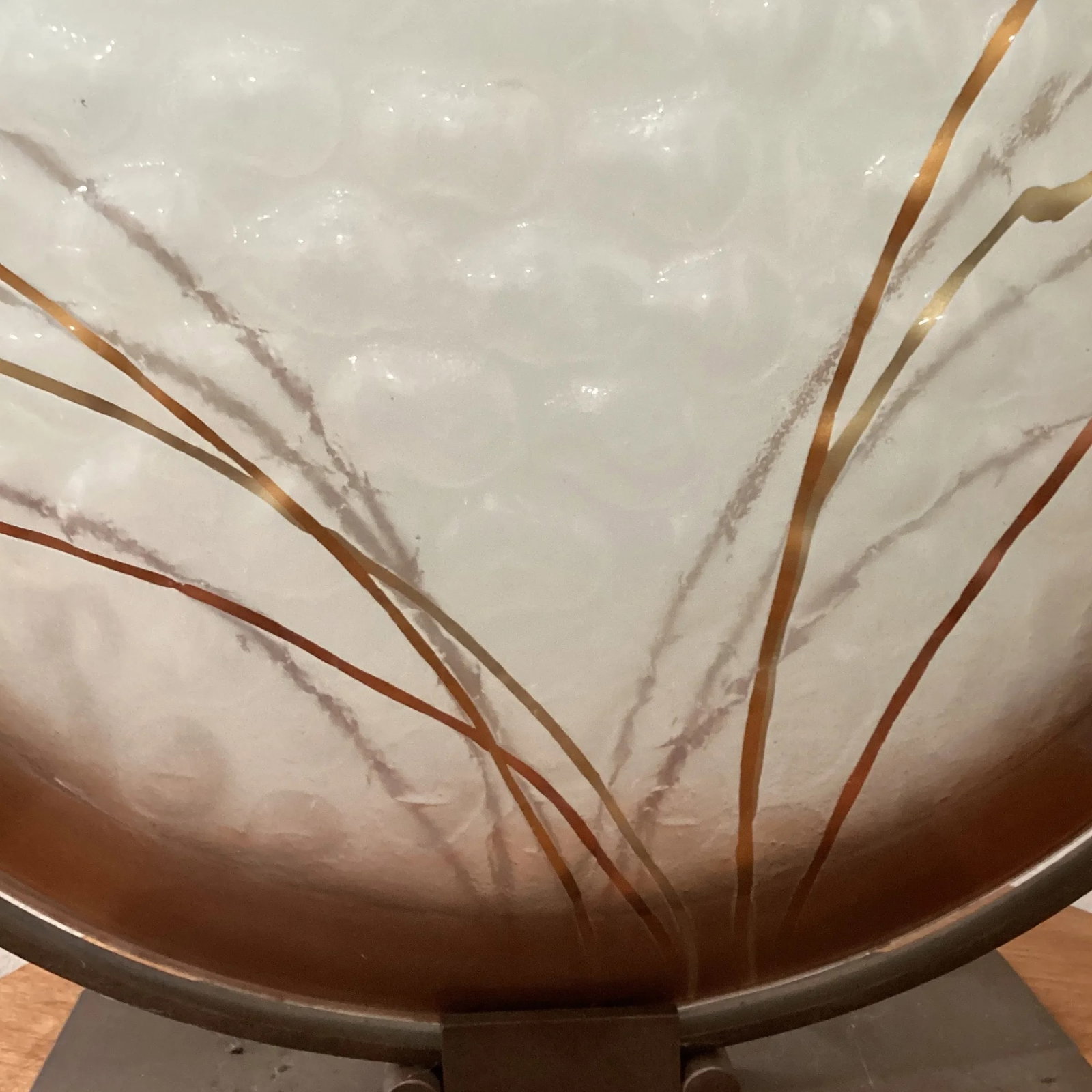 Mid 20th Century Abstract Modern Art Press Bobble Glass Dimple Vase With Iron Stand by Mark Hines De - 7