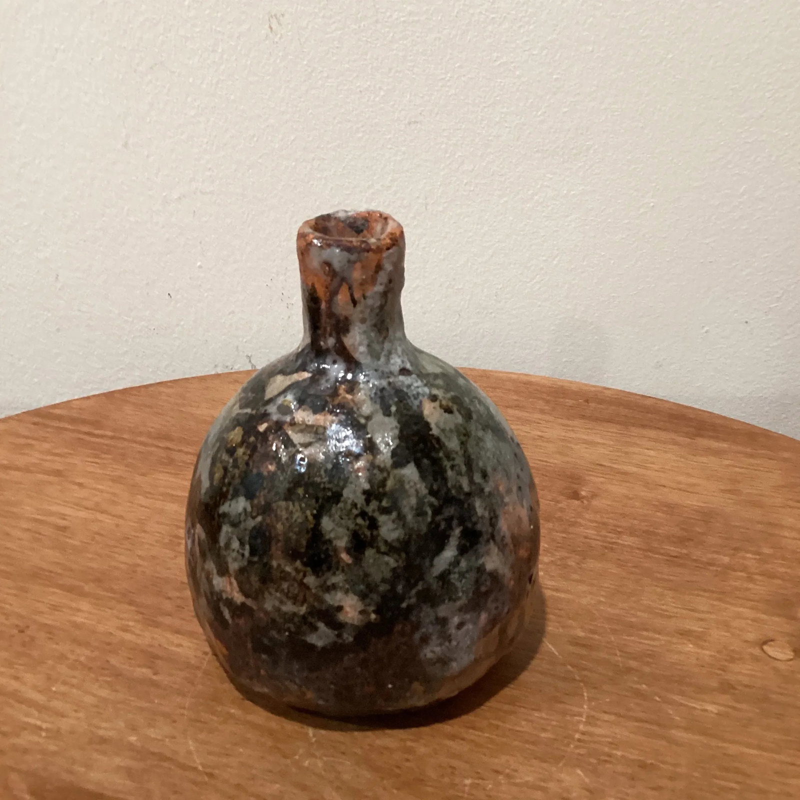 Antique Glazed Stoneware Japanese Sake Bottle Flower Vase Vessel - 10