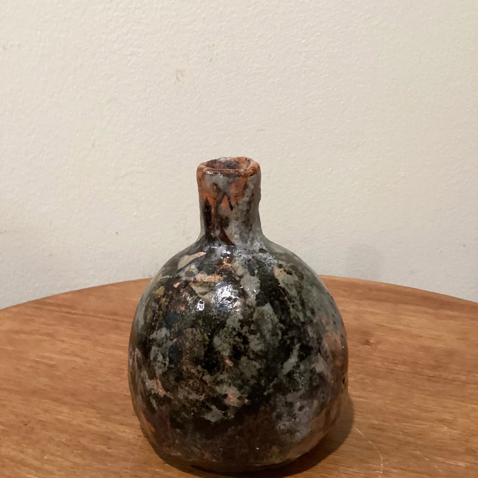 Antique Glazed Stoneware Japanese Sake Bottle Flower Vase Vessel - 12