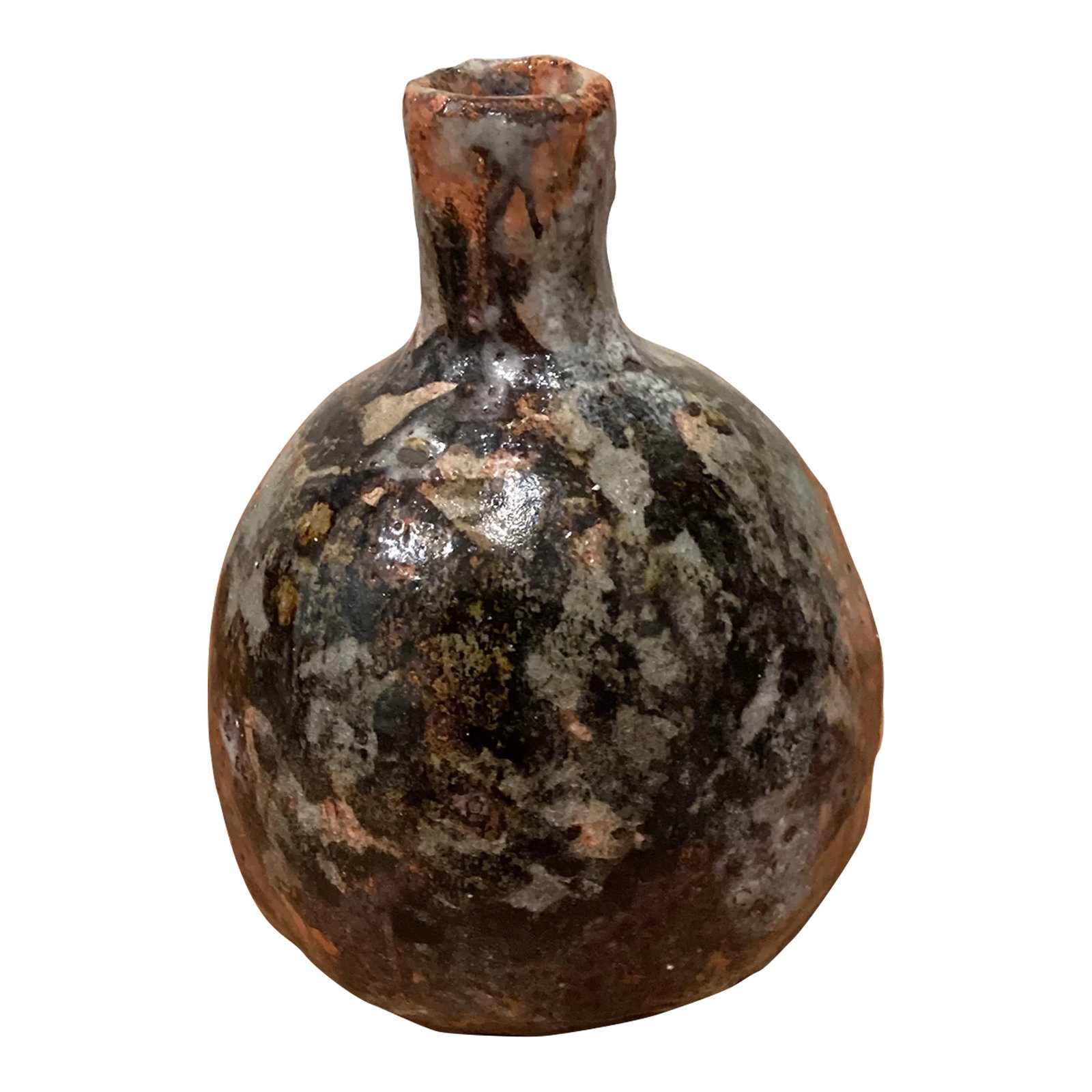 Antique Glazed Stoneware Japanese Sake Bottle Flower Vase Vessel: Antique Glazed Stoneware Japanese Sake Bottle /Flower Vase /Vessel The flask, circa 19th century was purposed for sake storage but also substituted as a flower vase during tea ceremony. The surface