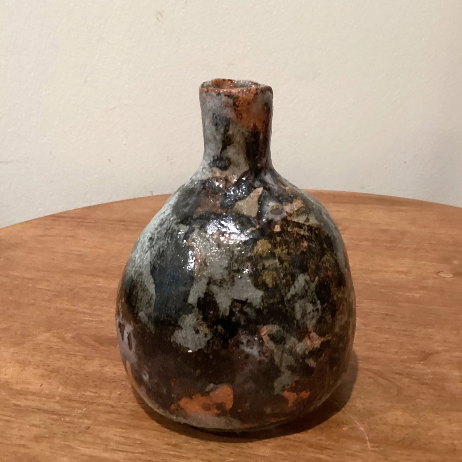 Antique Glazed Stoneware Japanese Sake Bottle Flower Vase Vessel - 2