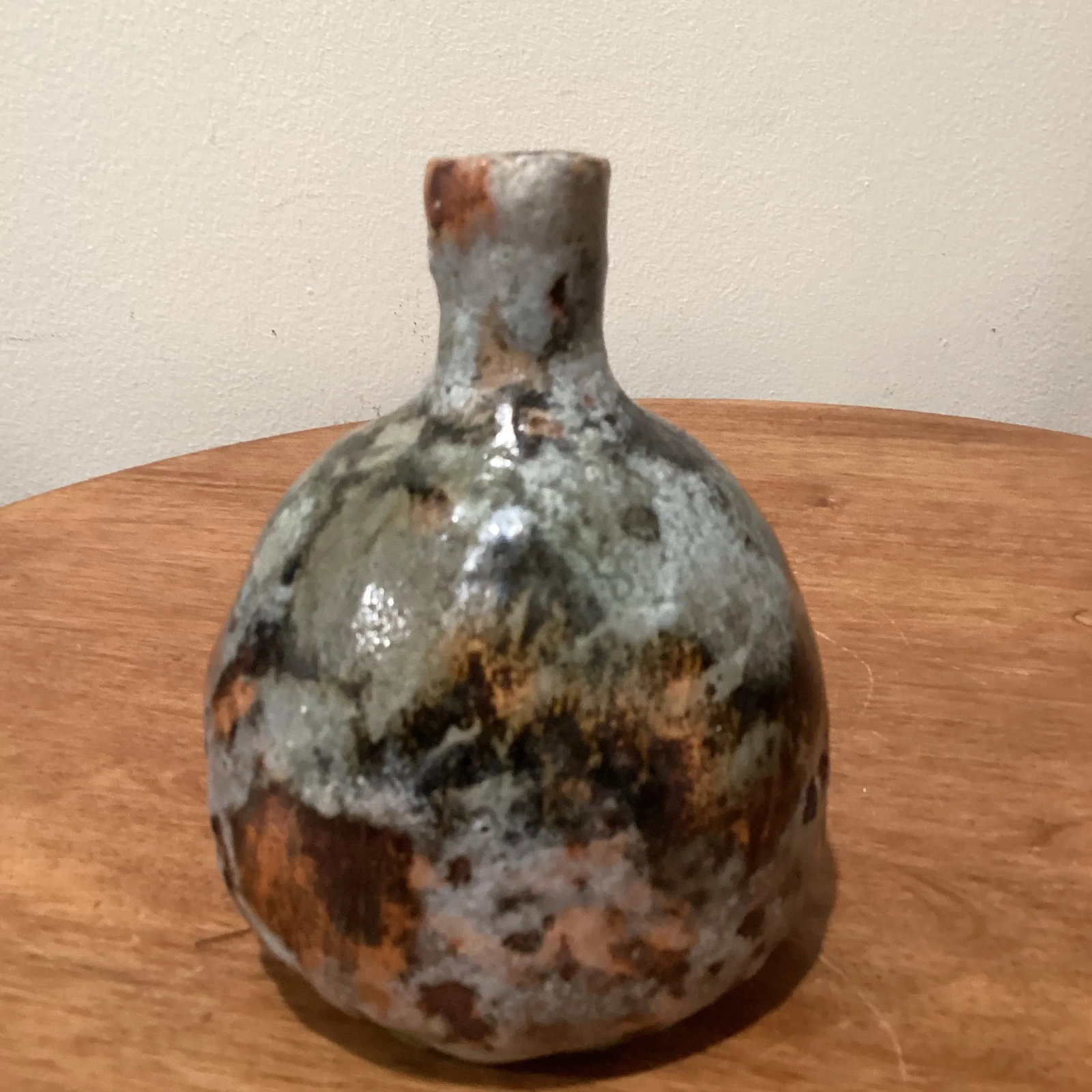 Antique Glazed Stoneware Japanese Sake Bottle Flower Vase Vessel - 3
