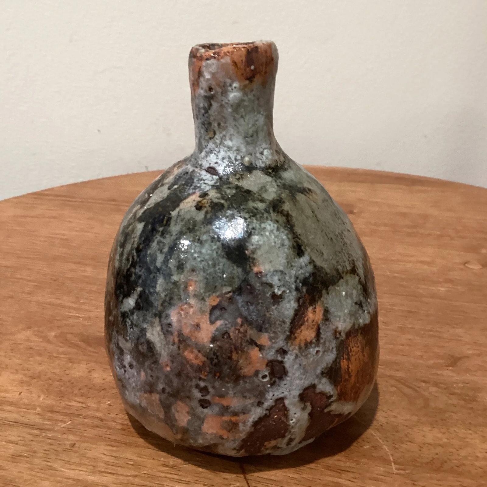 Antique Glazed Stoneware Japanese Sake Bottle Flower Vase Vessel - 4