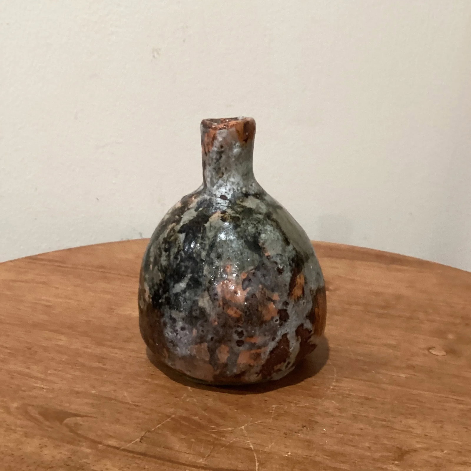Antique Glazed Stoneware Japanese Sake Bottle Flower Vase Vessel - 7