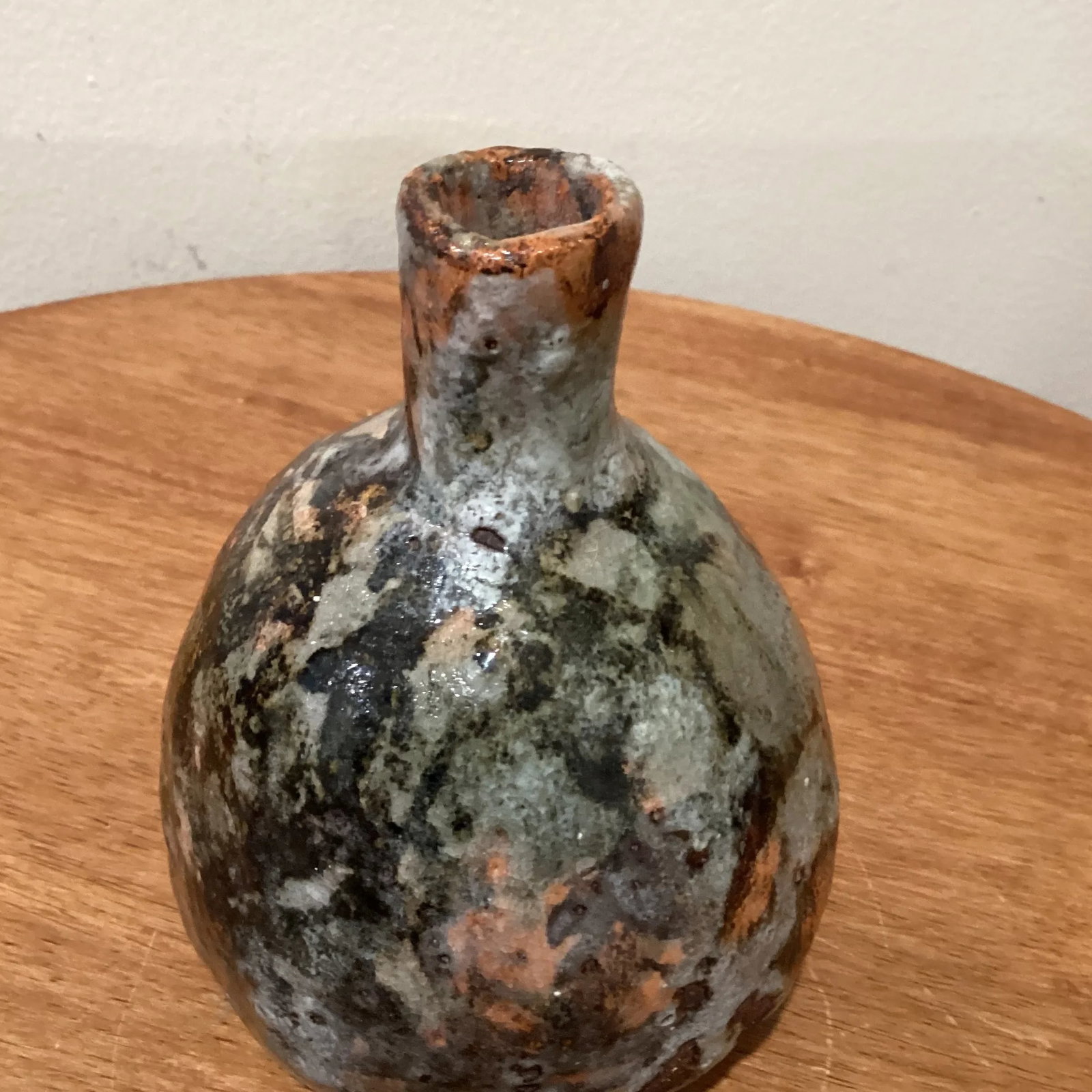 Antique Glazed Stoneware Japanese Sake Bottle Flower Vase Vessel - 8