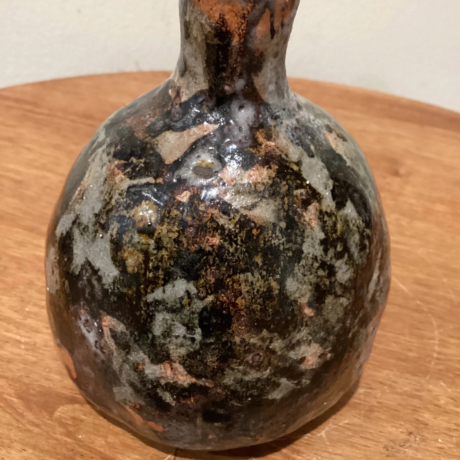 Antique Glazed Stoneware Japanese Sake Bottle Flower Vase Vessel - 9