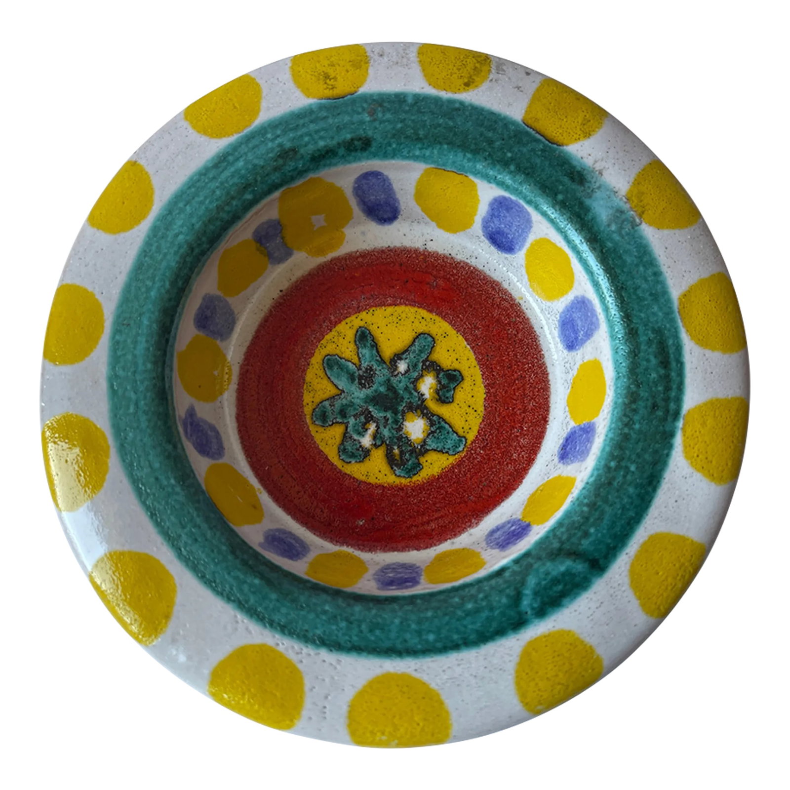Italian 1960's Giovanni DeSimone Decorative Pottery Dish: Italian 1960's hand painted colorful ceramic dish by Giovanni DeSimone, hand crafted in Italy. Signed on underside, DeSimone, Italy 60. Condition: Alterations: Original Condition Unaltered