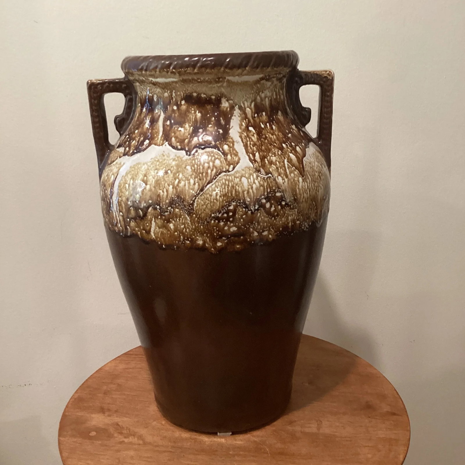 Antique Robinson-Ransbottom Pottery Co Roseville Ohio Stoneware Twin Handle Brown Jug Pot # 155 - 2