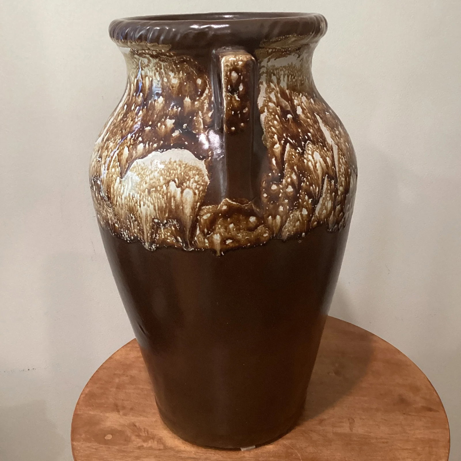 Antique Robinson-Ransbottom Pottery Co Roseville Ohio Stoneware Twin Handle Brown Jug Pot # 155 - 4