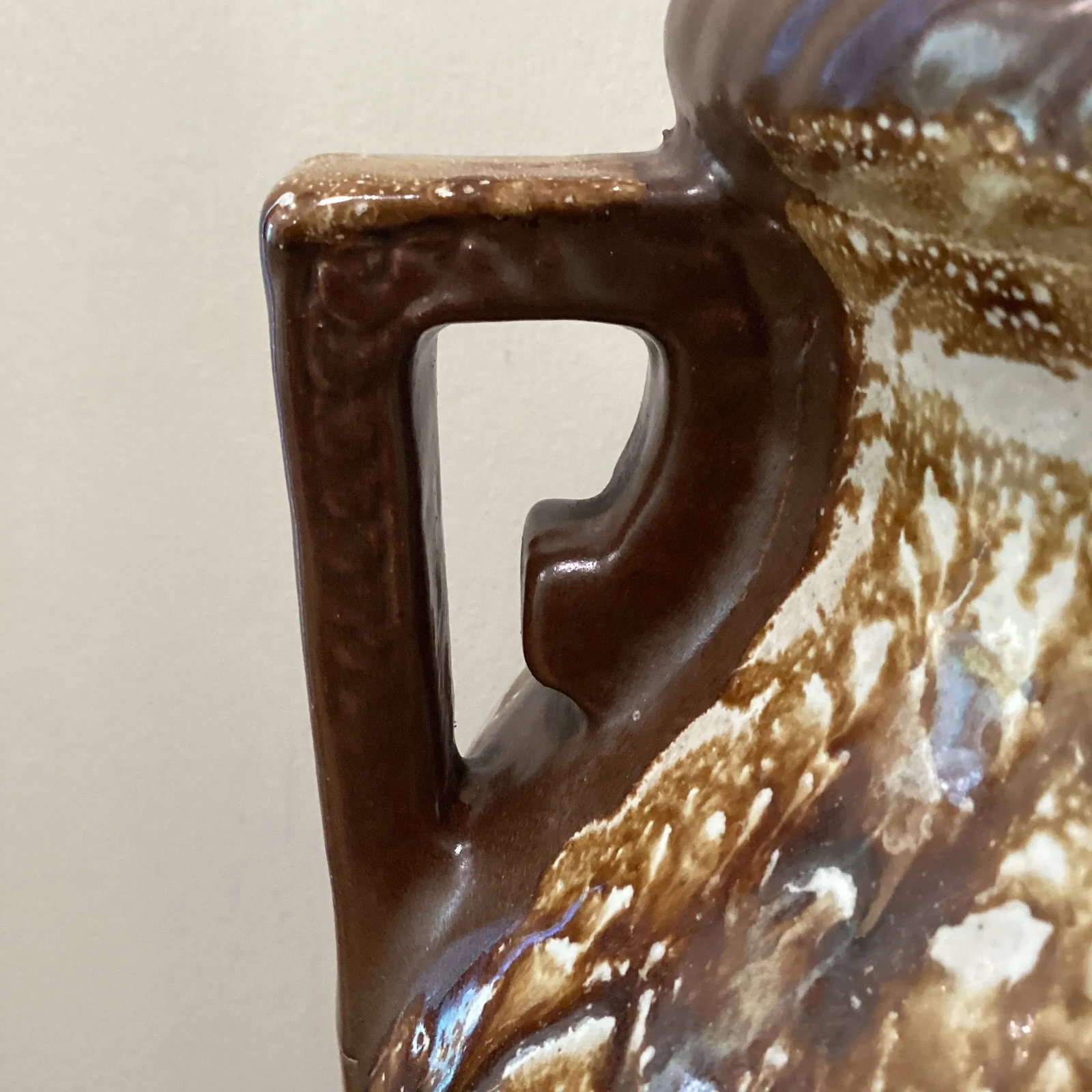 Antique Robinson-Ransbottom Pottery Co Roseville Ohio Stoneware Twin Handle Brown Jug Pot # 155 - 8