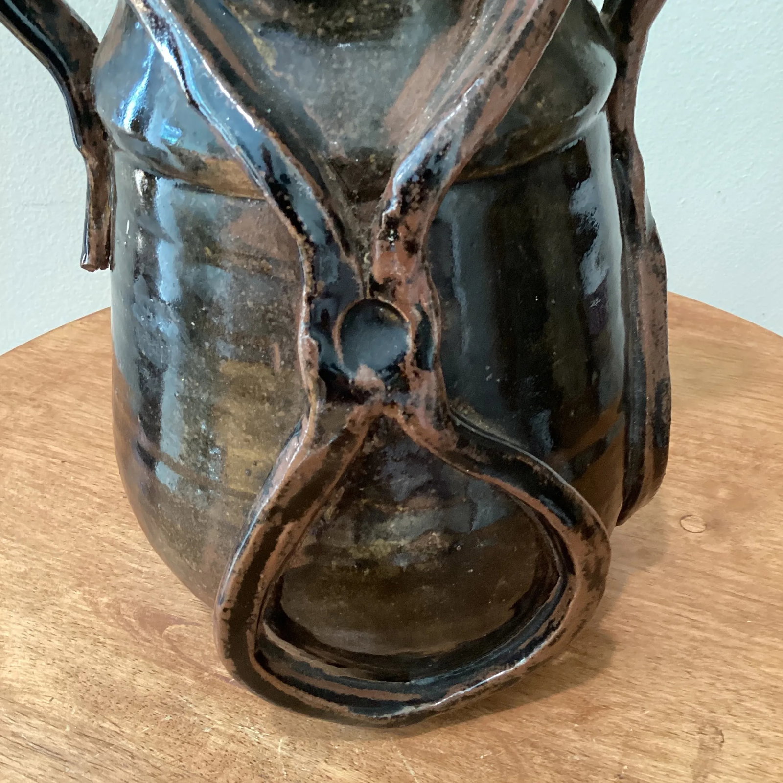 Vintage Art Nouveau Curved Shape Earthenware Double Handle Vase With Makes Mark - 8