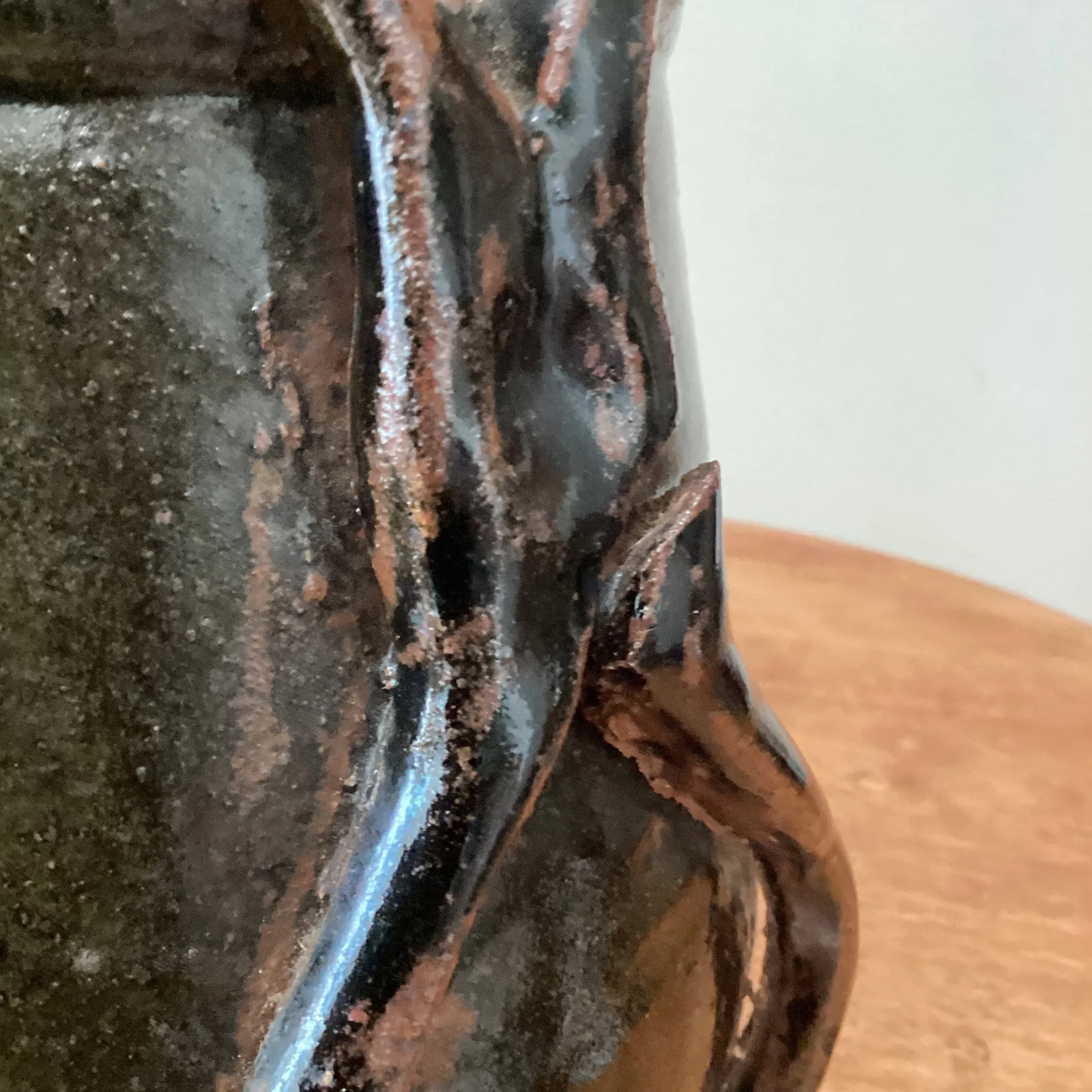 Vintage Art Nouveau Curved Shape Earthenware Double Handle Vase With Makes Mark - 9
