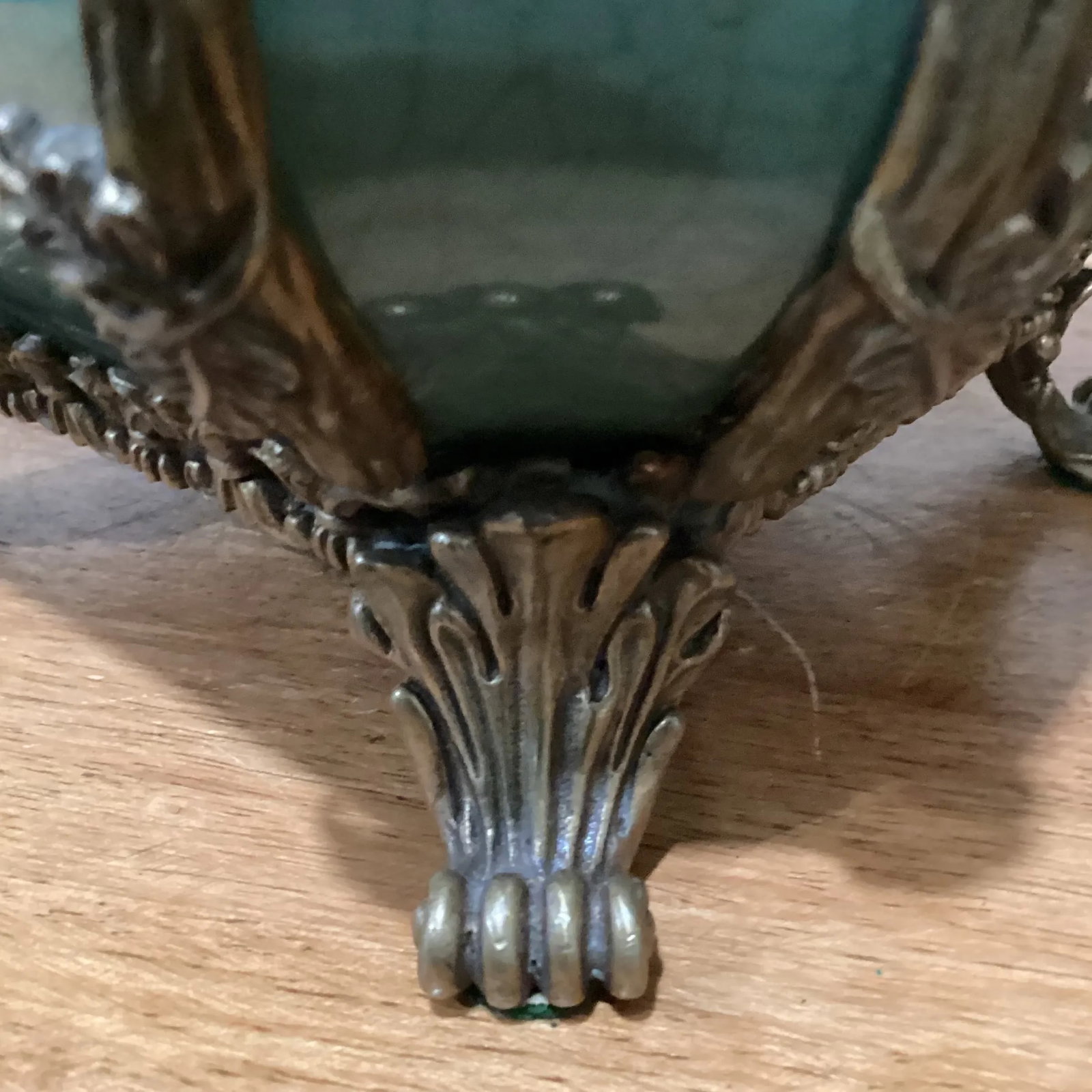 Vintage Emerald Crackled Porcelain Footed Vase/Amphora Urn With Bronze Mount - 5