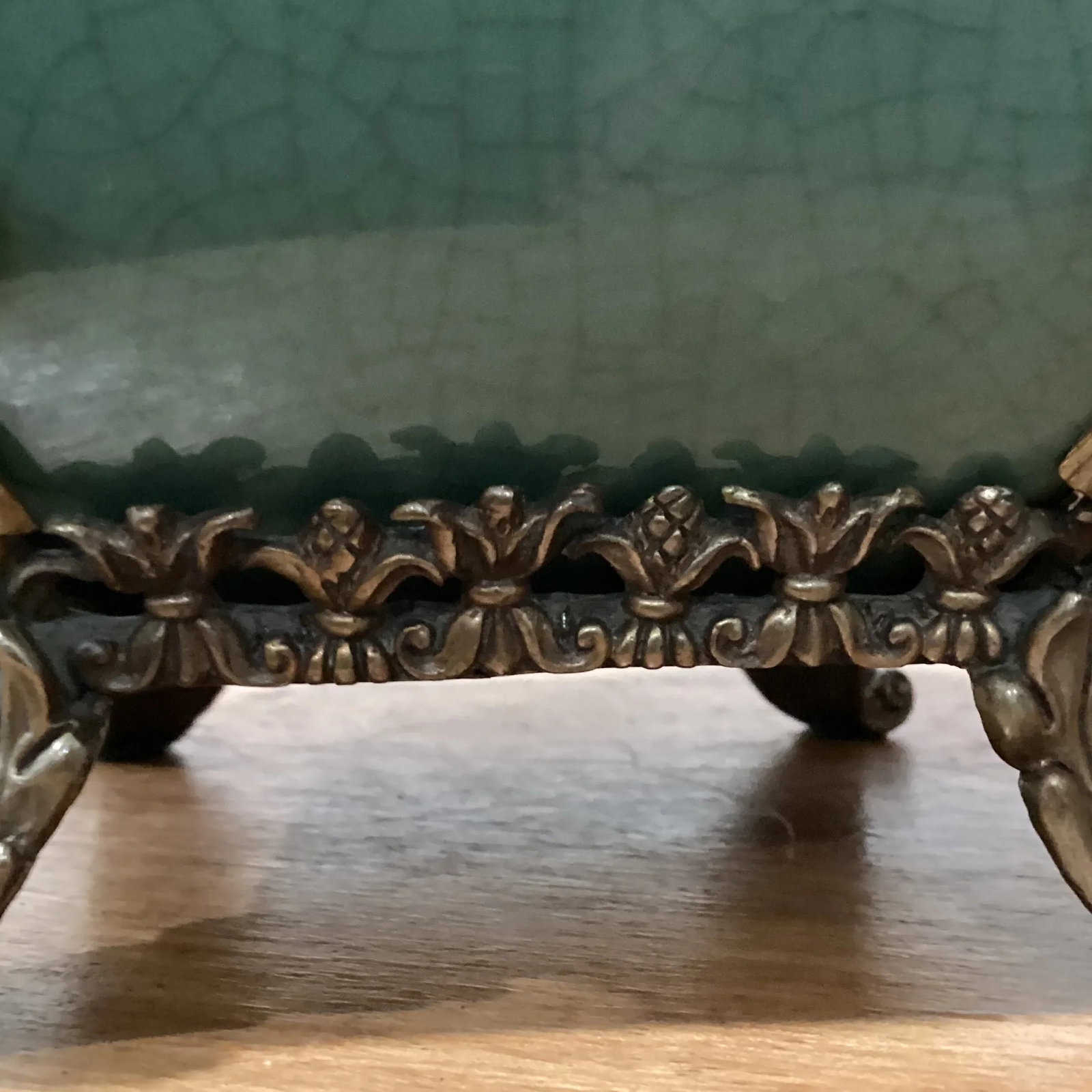 Vintage Emerald Crackled Porcelain Footed Vase/Amphora Urn With Bronze Mount - 8